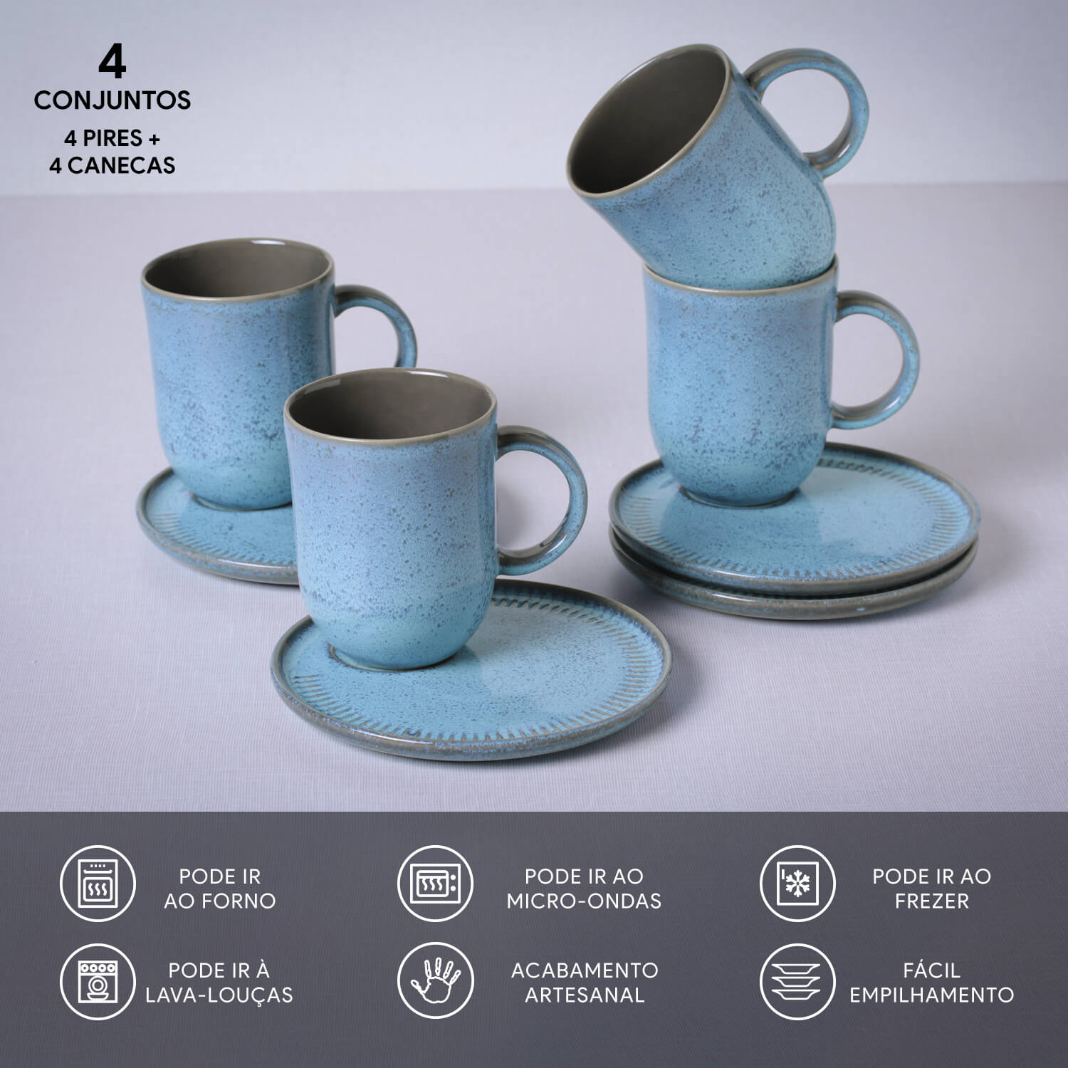 Kit Canecas Coup Stoneware com Pires Breeze 330ml - Imagem 3