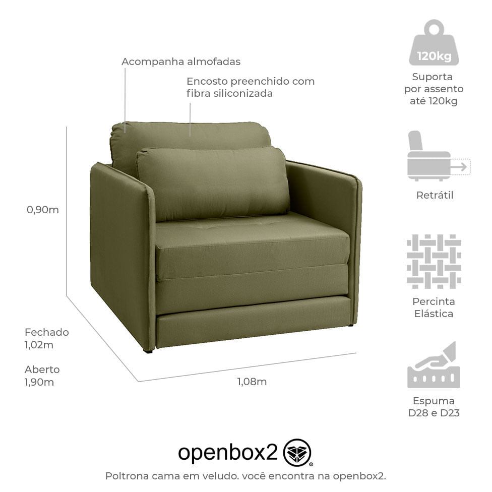 Poltrona Cama Ipê em Veludo Verde - Imagem 6