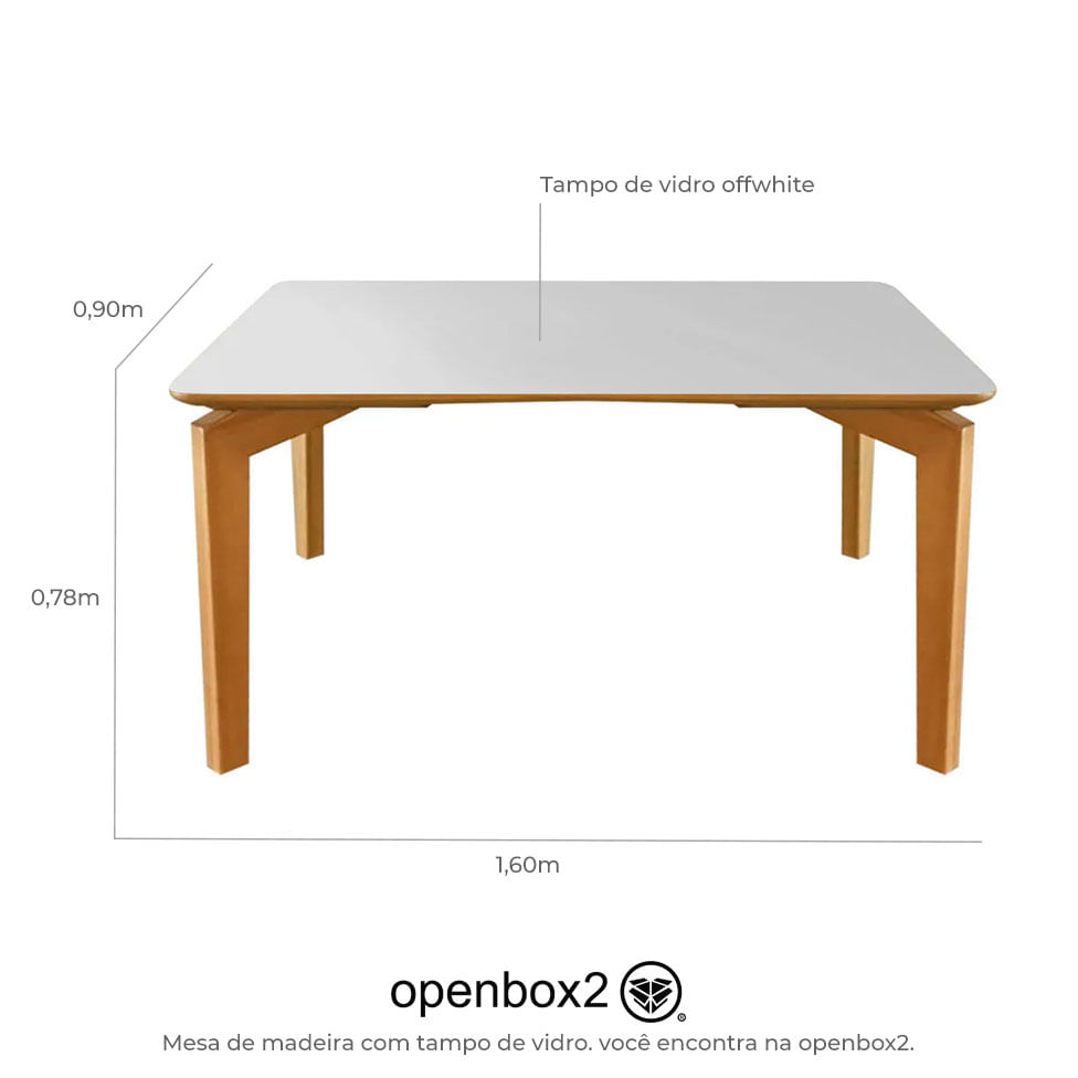 Mesa de Jantar Alpha Retangular Castanho com Tampo em Vidro Off White 160x90 - Imagem 3