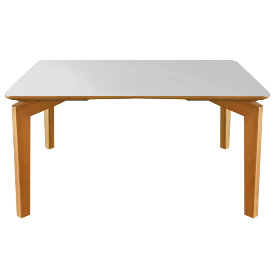 Mesa de Jantar Alpha Retangular Castanho com Tampo em Vidro Off White 130x90