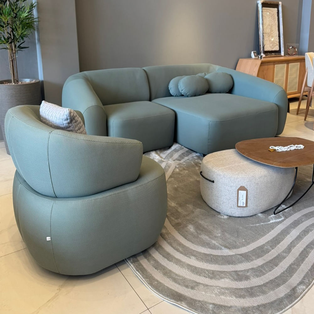 Sofá Chelles Orgânico Bipartido em Malha Verde com Chaise Direita 2,40m