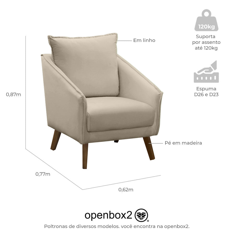Poltrona Elea em Linho Bege - Imagem 4
