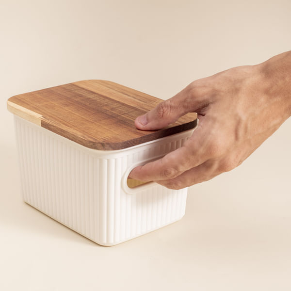 Caixa Organizadora Canelada 1,5L com Tampa de Acácia - Imagem 3