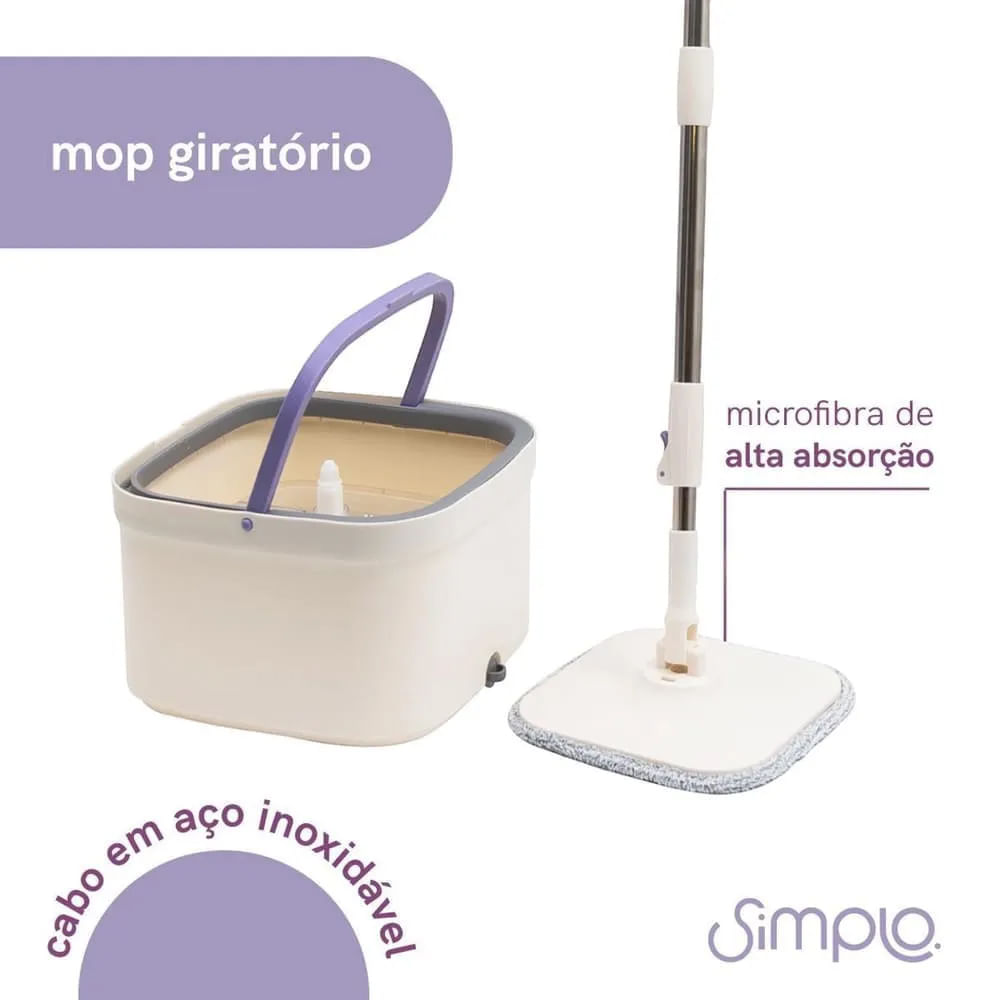 Mop Giratorio Agua Nova Com Balde e Esfregao Branco - Imagem 3