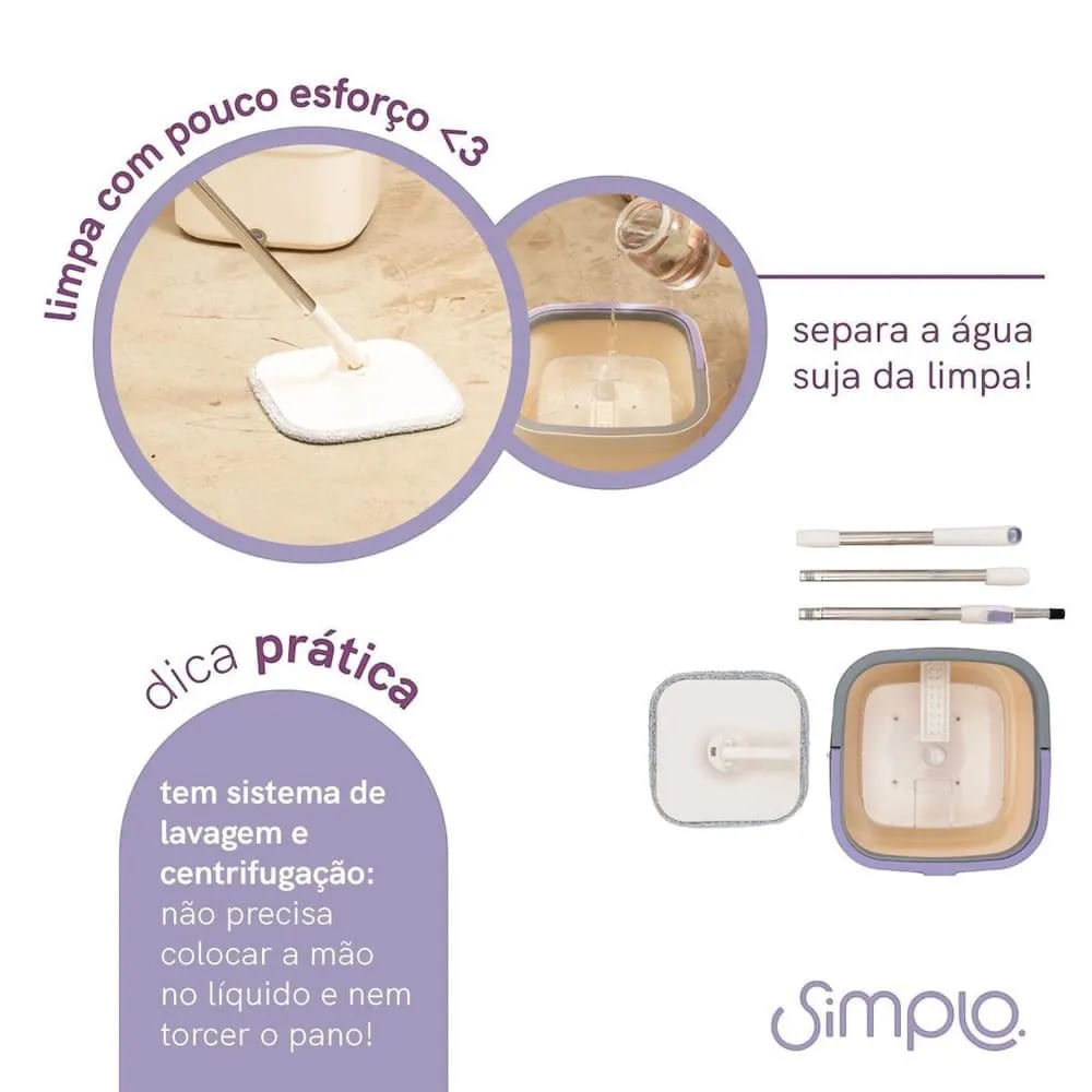 Mop Giratorio Agua Nova Com Balde e Esfregao Branco - Imagem 4