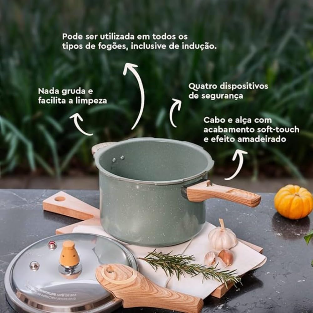 Panela de Pressão Antiaderente Ceramic Life Botanika Verde 4,2 Litros - Imagem 4