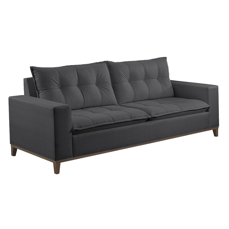 Sofa Rio Fixo em Veludo Grafite Base Canela 1,80m