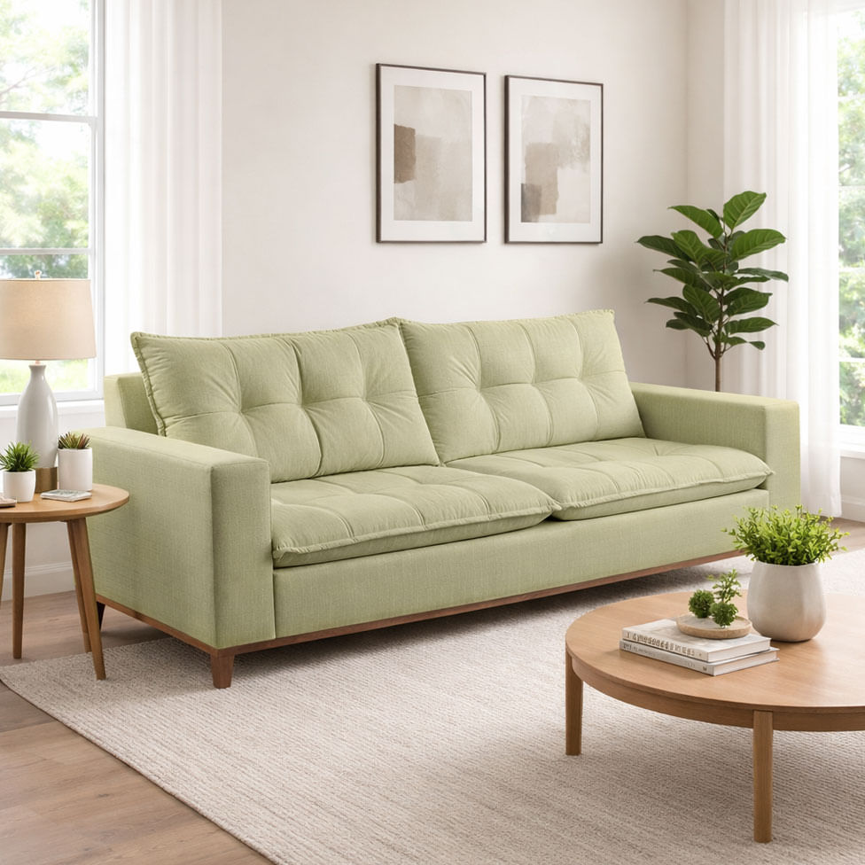 Sofa Rio Fixo em Linho Areia Base Canela 1,80m - Imagem 2