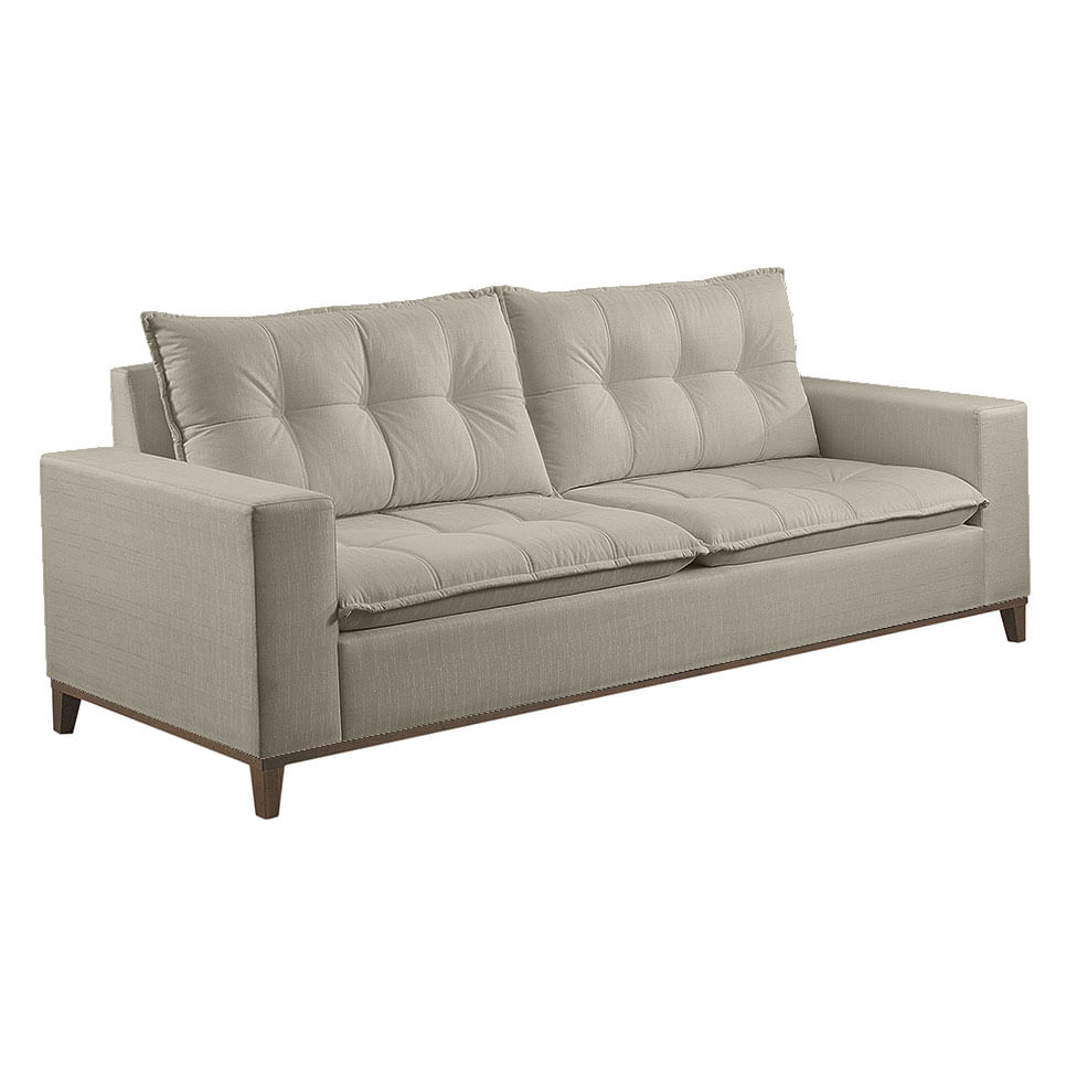 Sofa Rio Fixo em Linho Cinza Claro Base Canela 1,80m