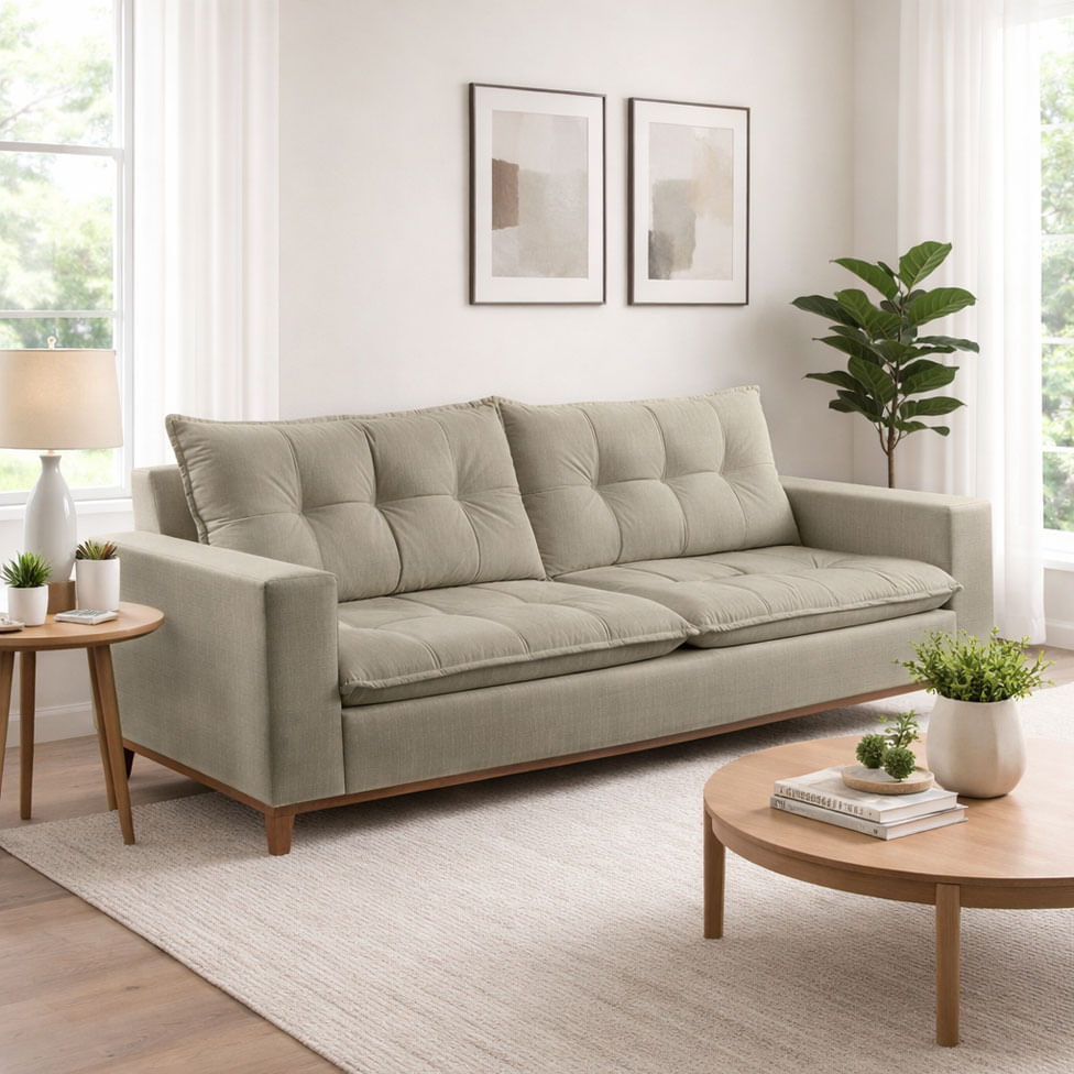 Sofa Rio Fixo em Linho Cinza Claro Base Canela 1,80m - Imagem 2