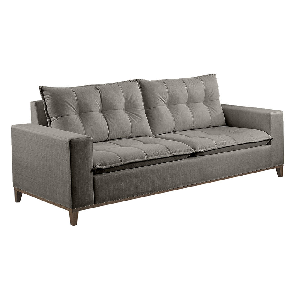 Sofa Rio Fixo em Linho Cinza Base Canela 1,80m