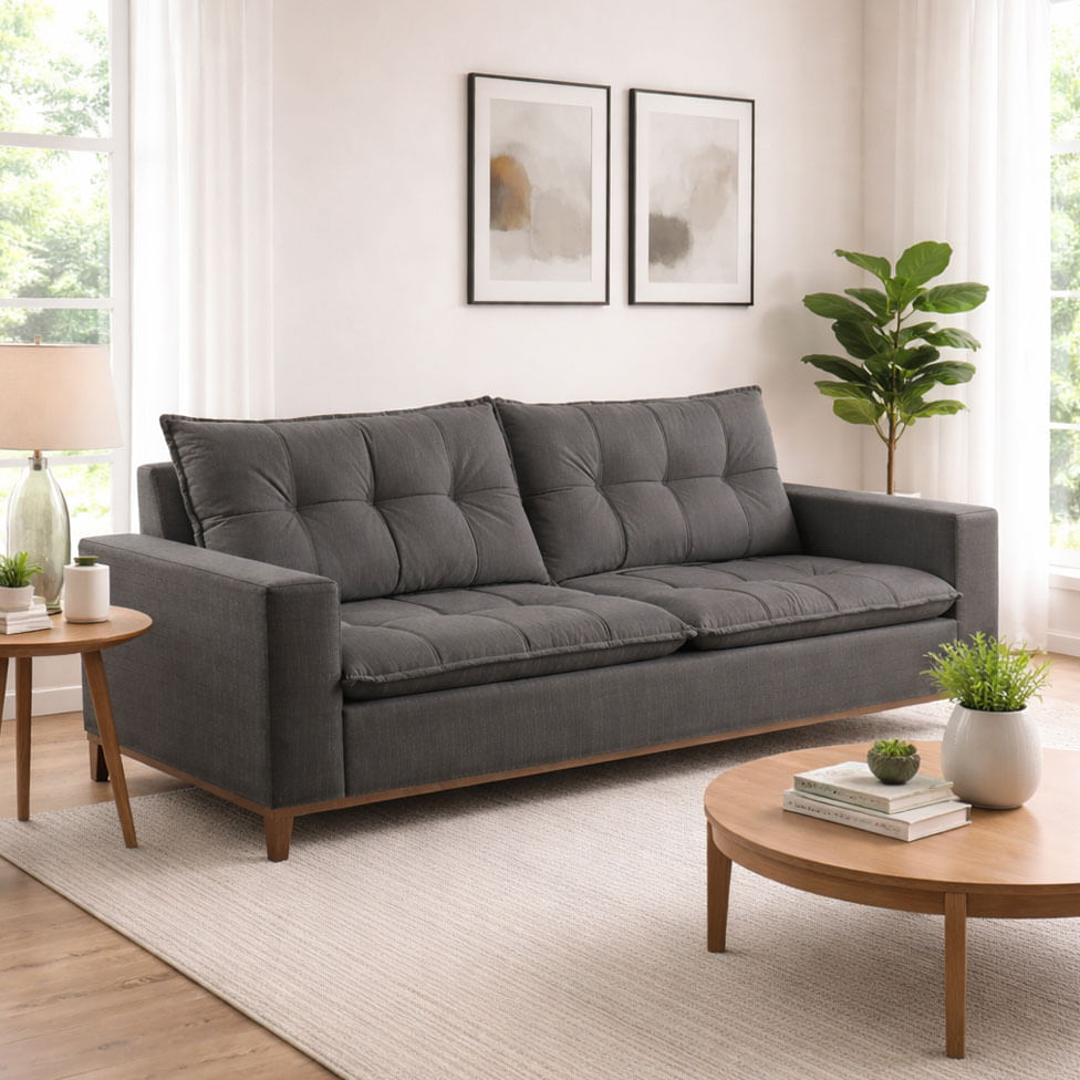 Sofa Rio Fixo em Linho Cinza Base Canela 1,80m - Imagem 2