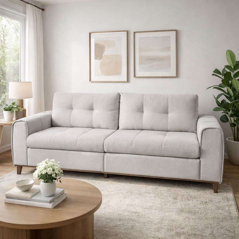 Sofa Leblon Fixo em Linho Cinza Claro Base Canela 2,20m - Imagem 2