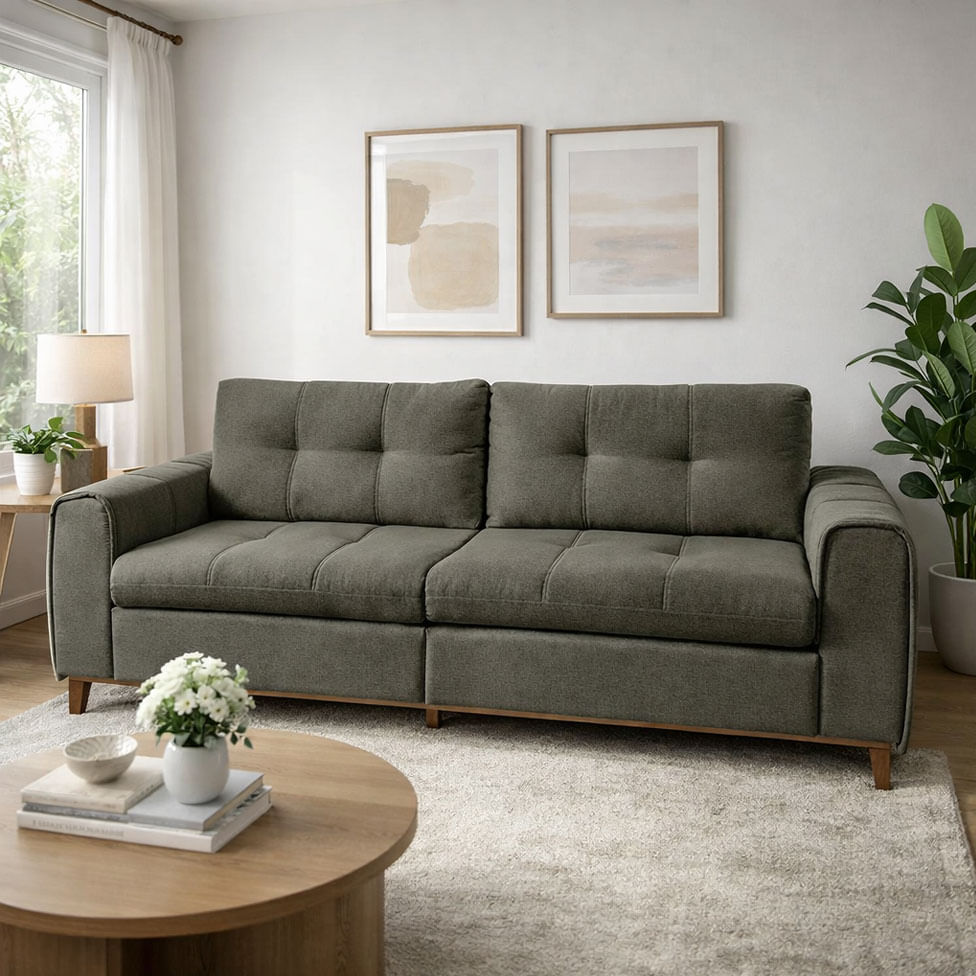 Sofa Leblon Fixo em Linho Grafite Base Canela 1,80m - Imagem 2