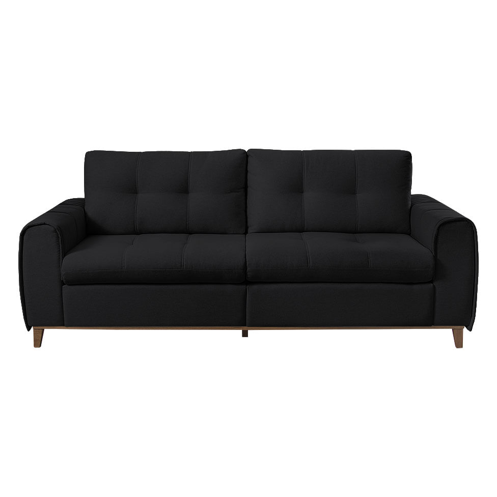 Sofa Leblon Fixo em Veludo Preto Base Canela 1,80m