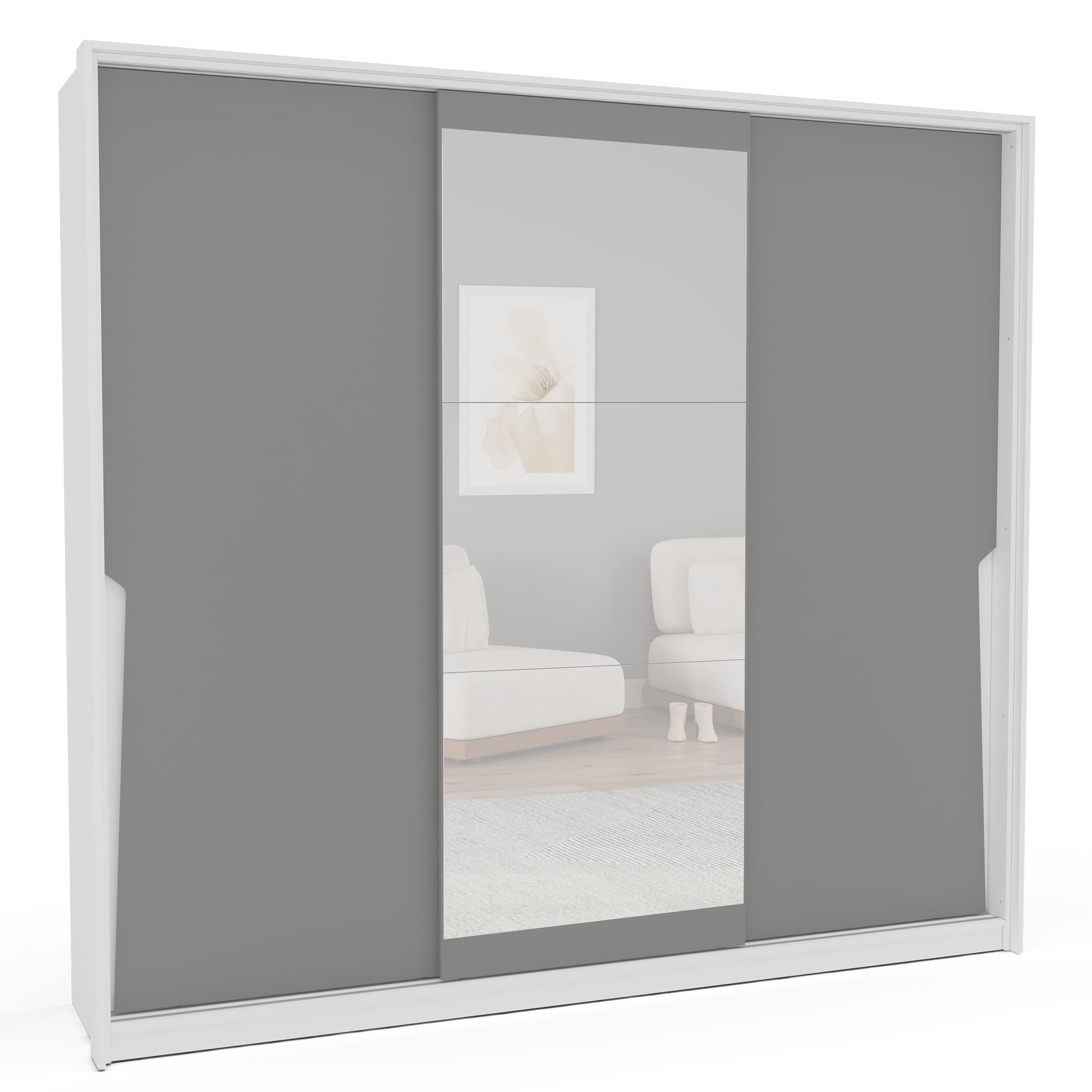 Guarda-Roupa Porto 6 Portas Espelho 4 Gavetas Branco e Cinza