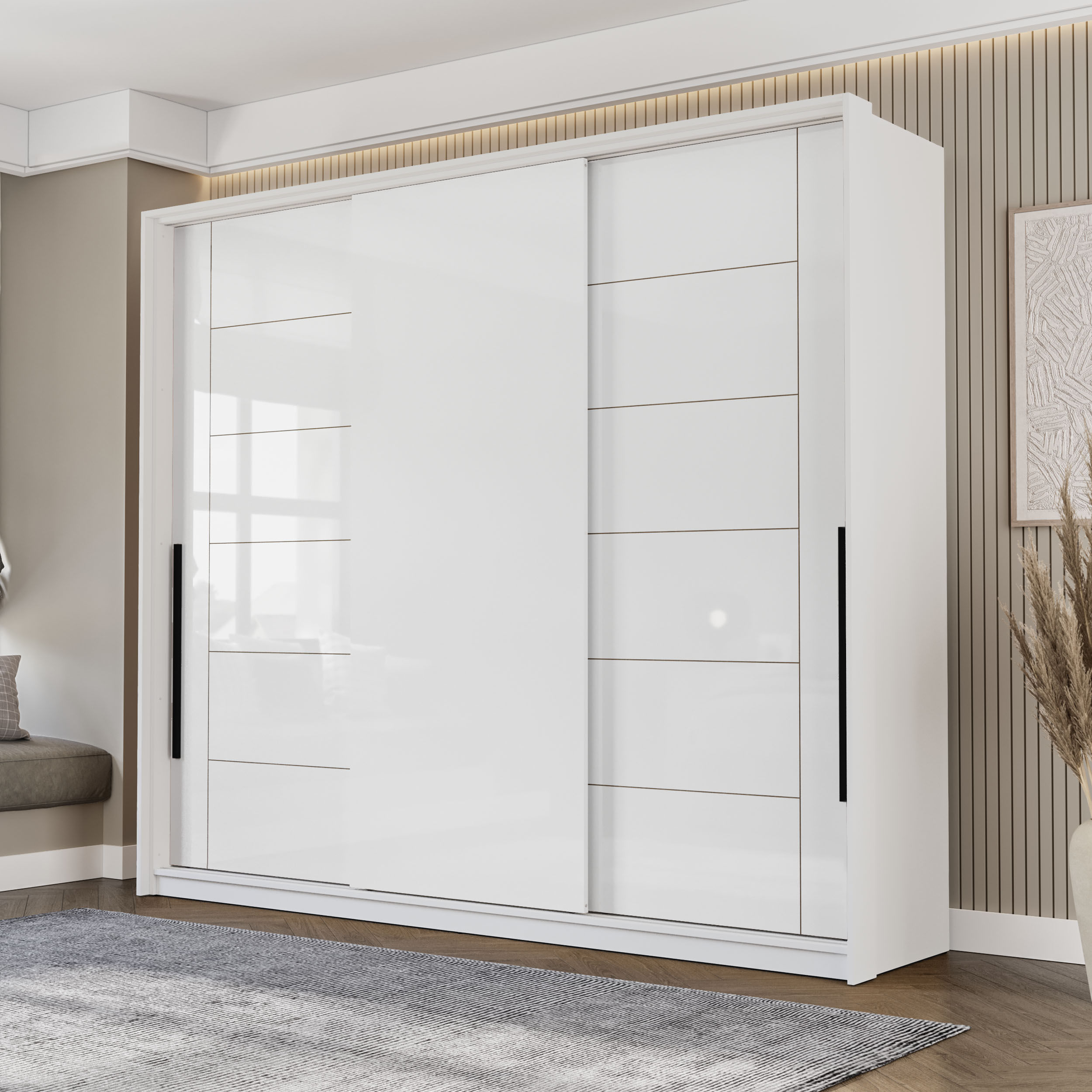 Guarda-Roupa Lisboa com 3 Portas de Correr Branco - Imagem 4