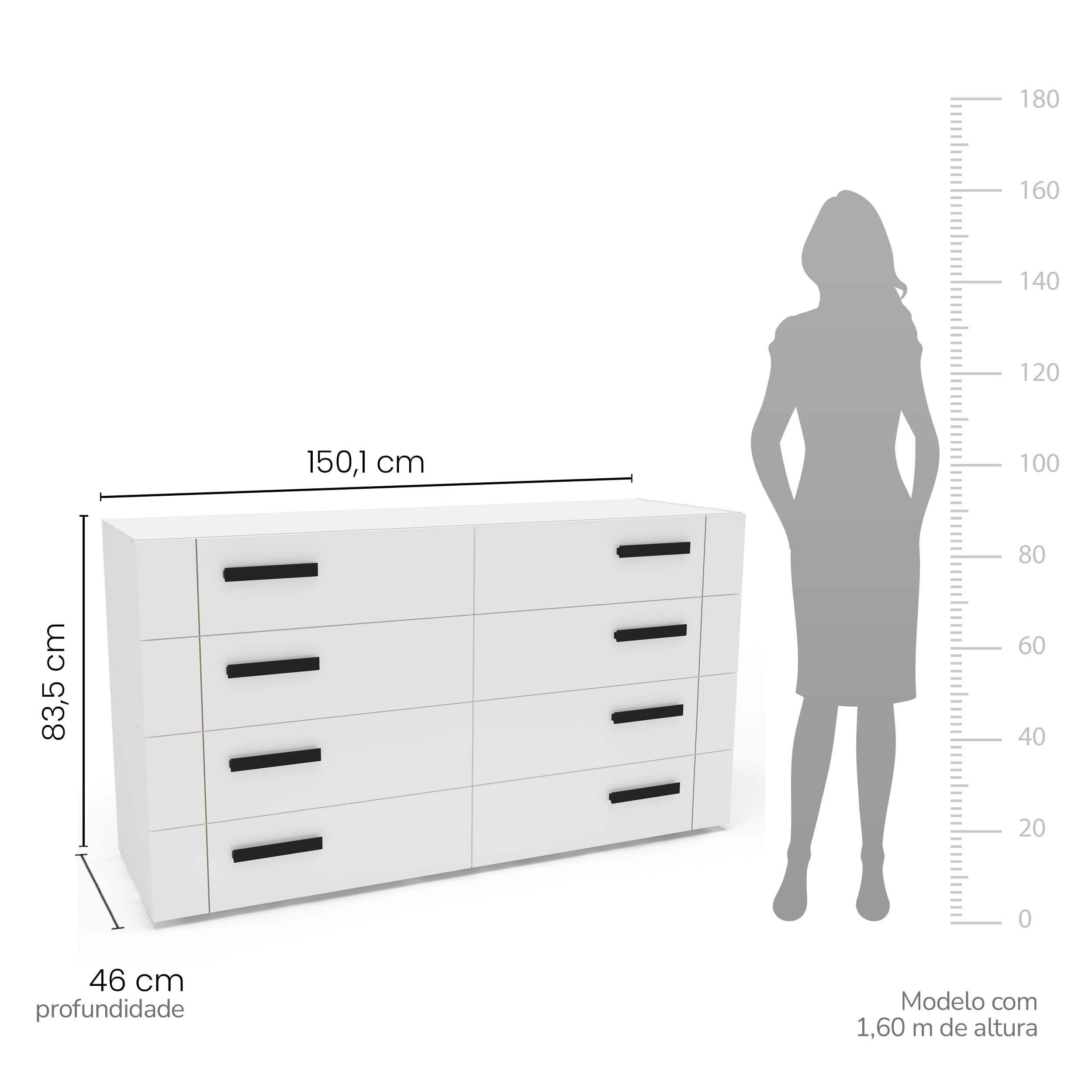 Cômoda Lisboa com 8 Gavetas Branca - Imagem 5
