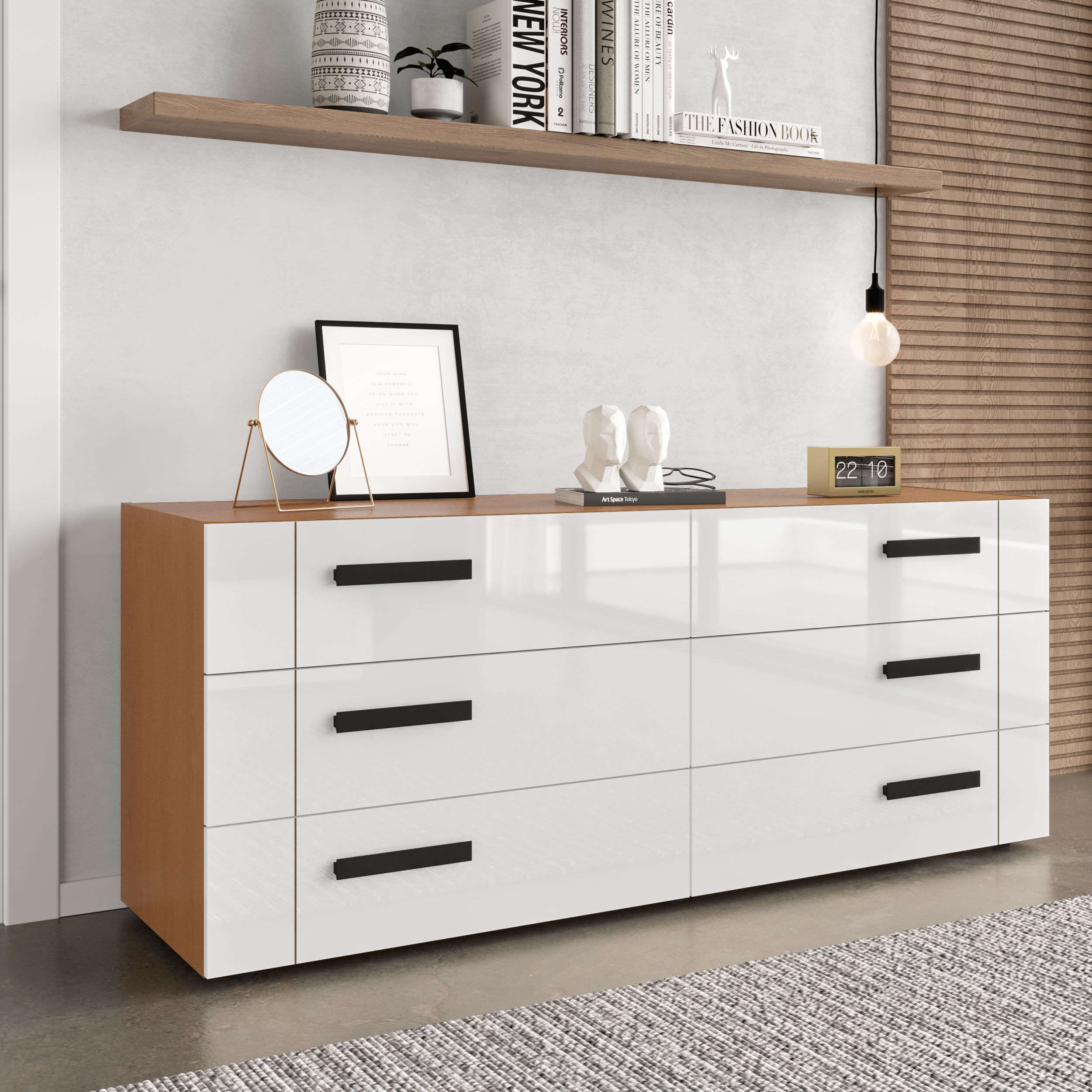 Cômoda Lisboa com 6 Gavetas Branca e Freijó - Imagem 3