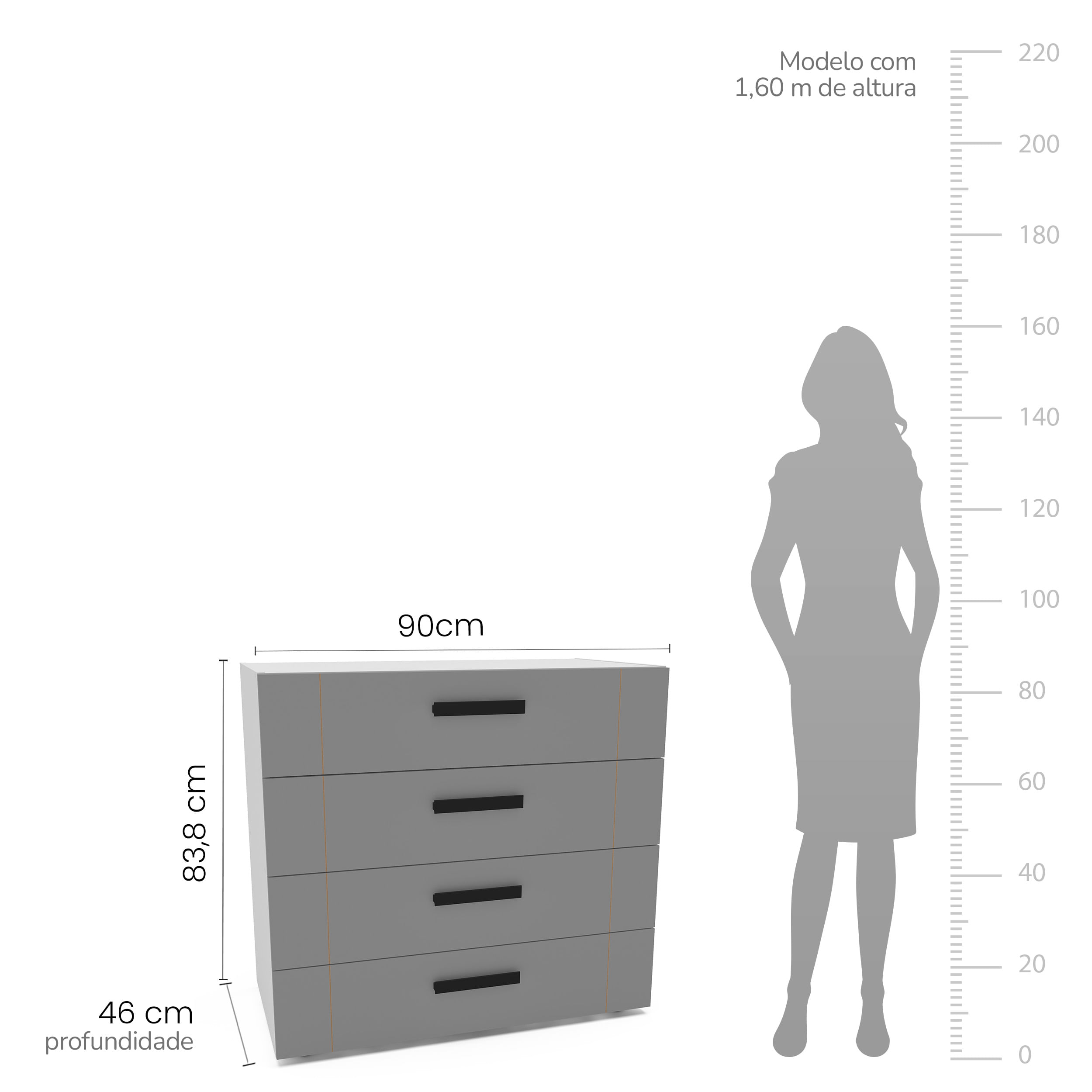 Cômoda Lisboa com 4 Gavetas Branca e Cinza - Imagem 5
