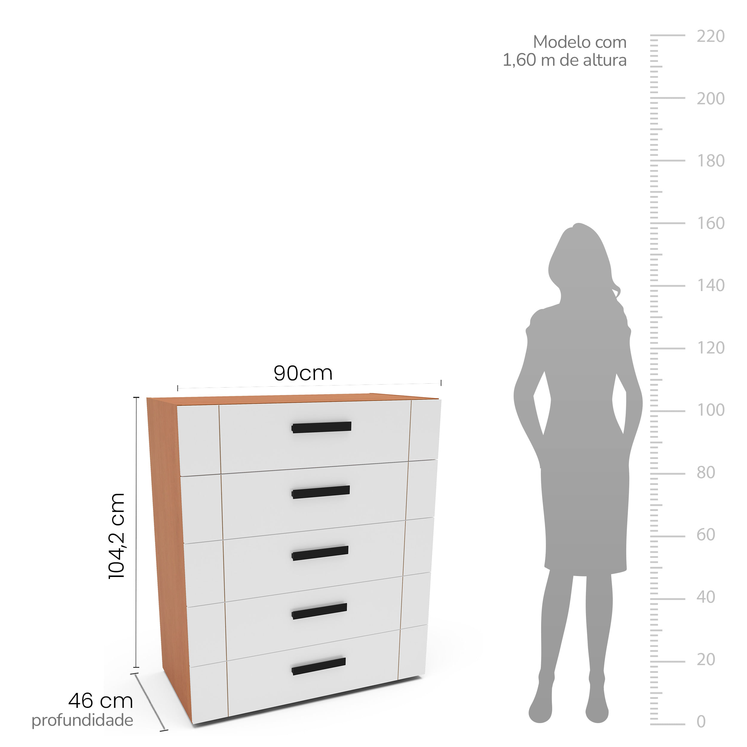 Cômoda Lisboa com 5 Gavetas Branca e Freijó - Imagem 5