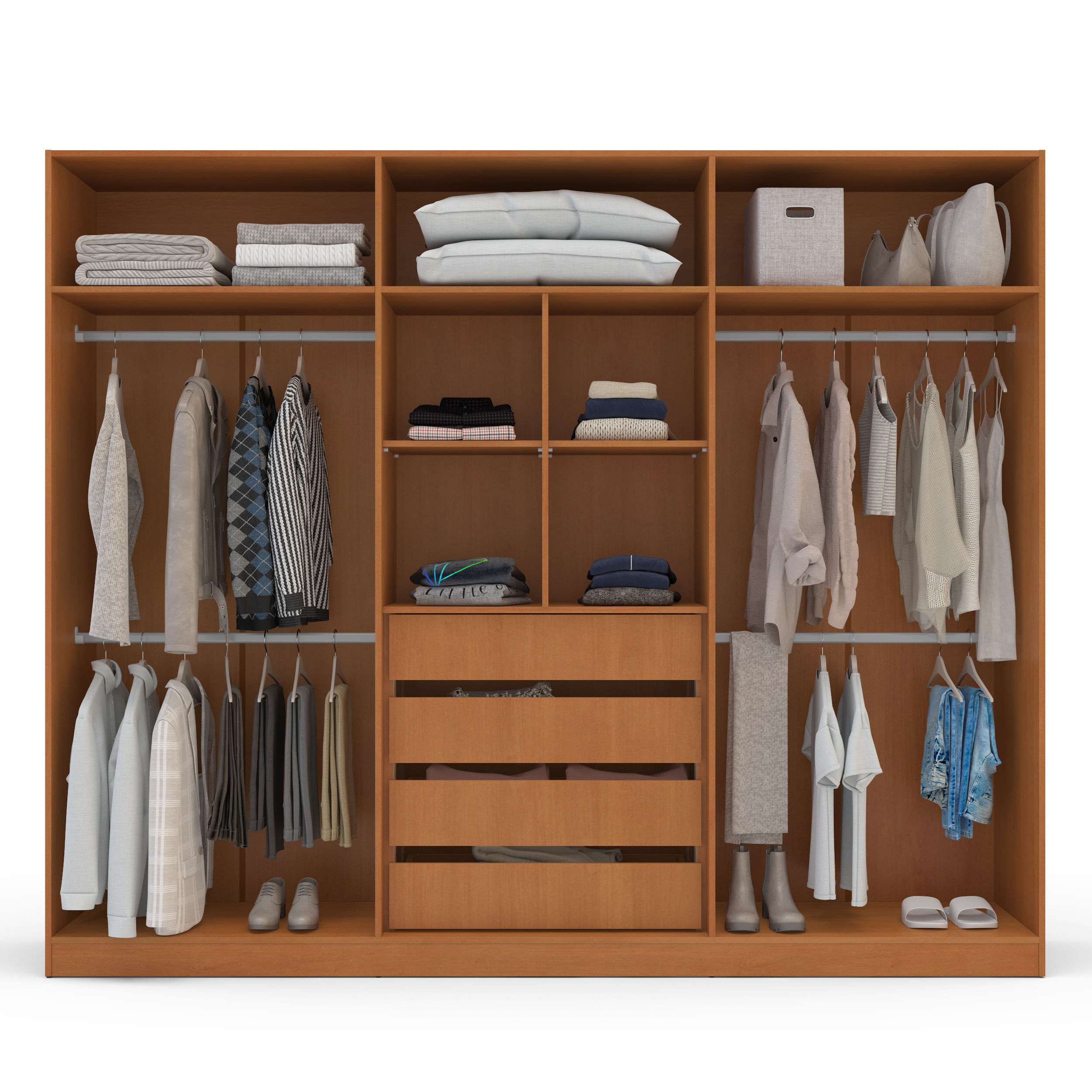 Guarda-Roupa Porto 6 Portas Espelho 4 Gavetas Branco e Cinza