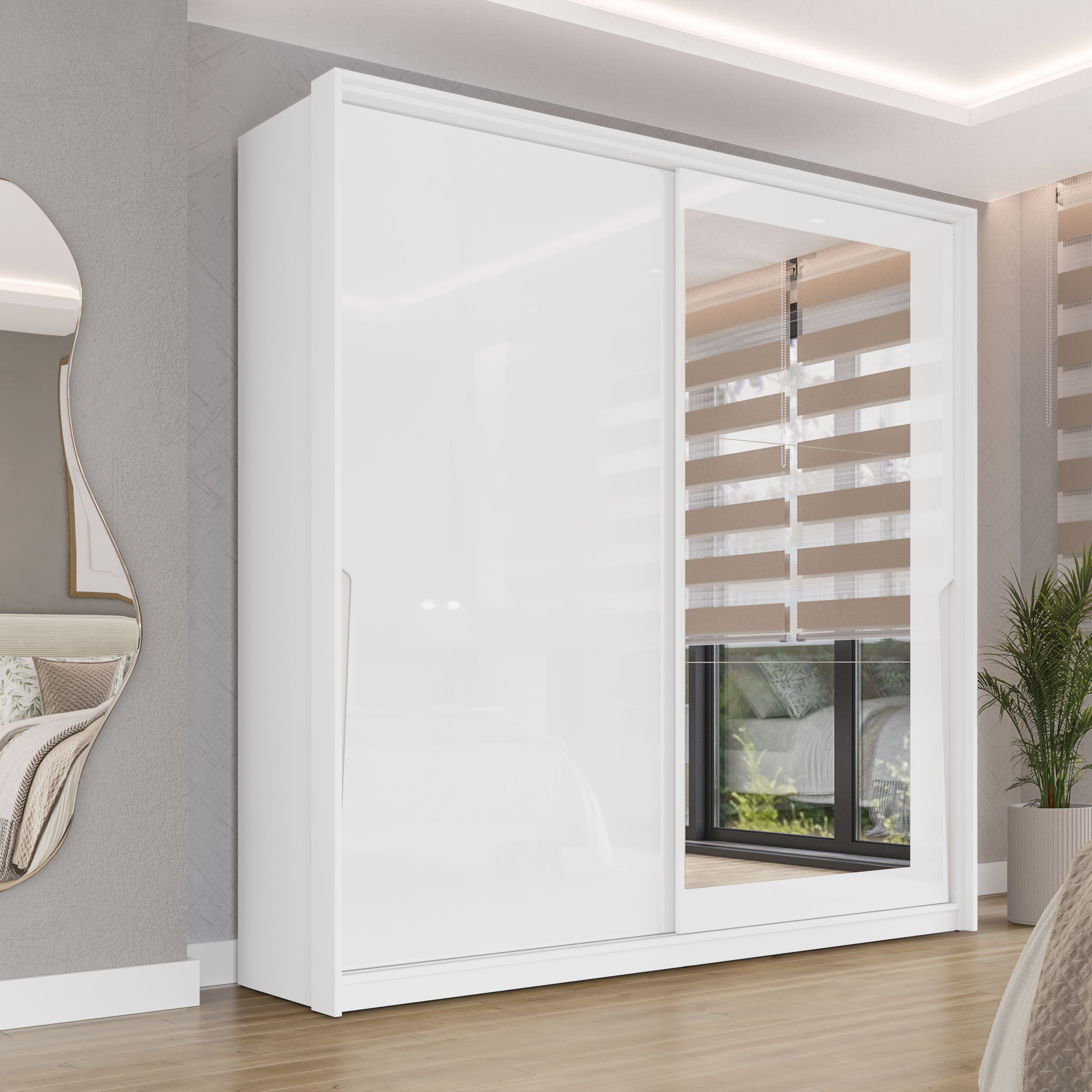 Guarda-Roupa Porto 2 Portas de Correr com Espelho Branco - Imagem 4