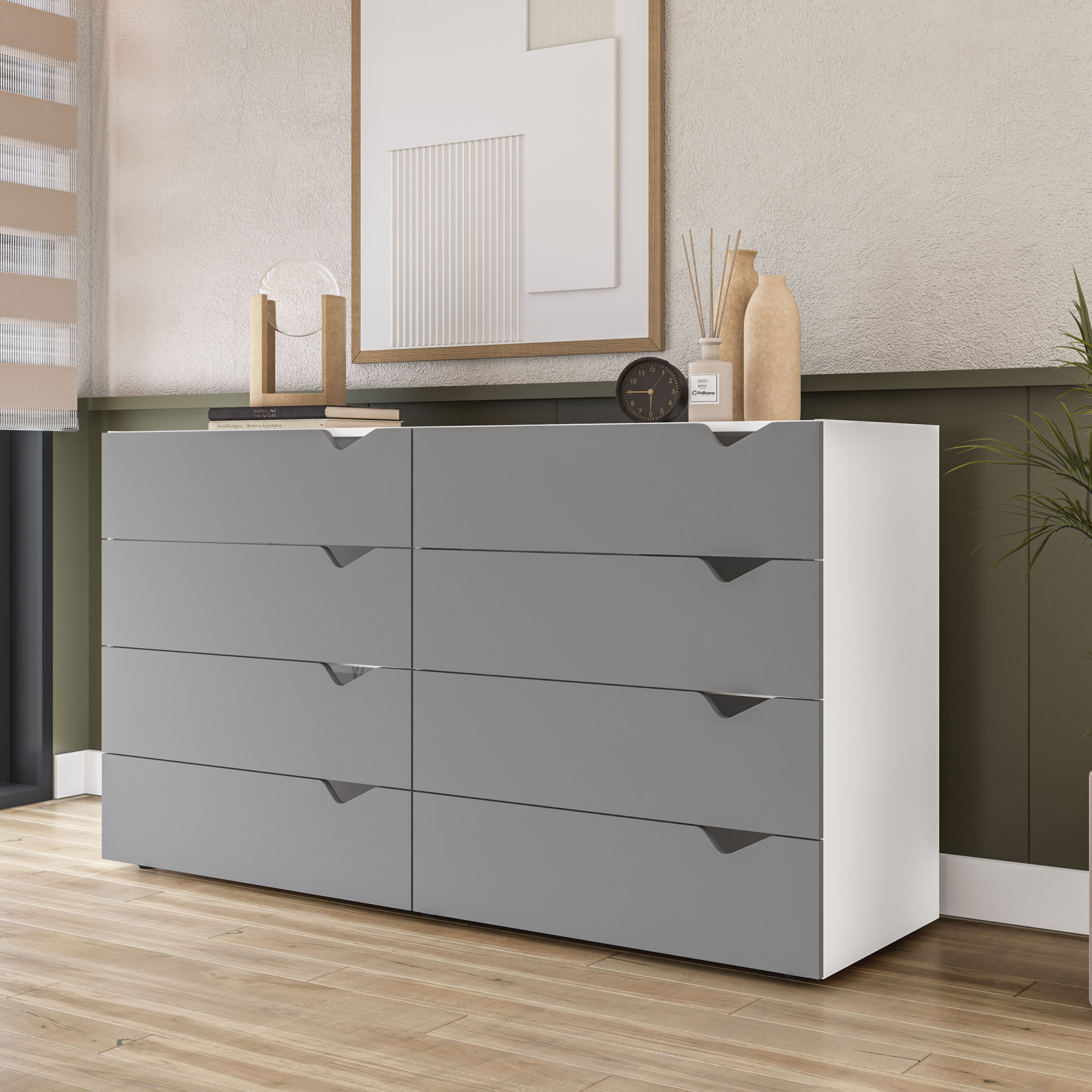 Cômoda Porto com 8 Gavetas Branco e Cinza - Imagem 3