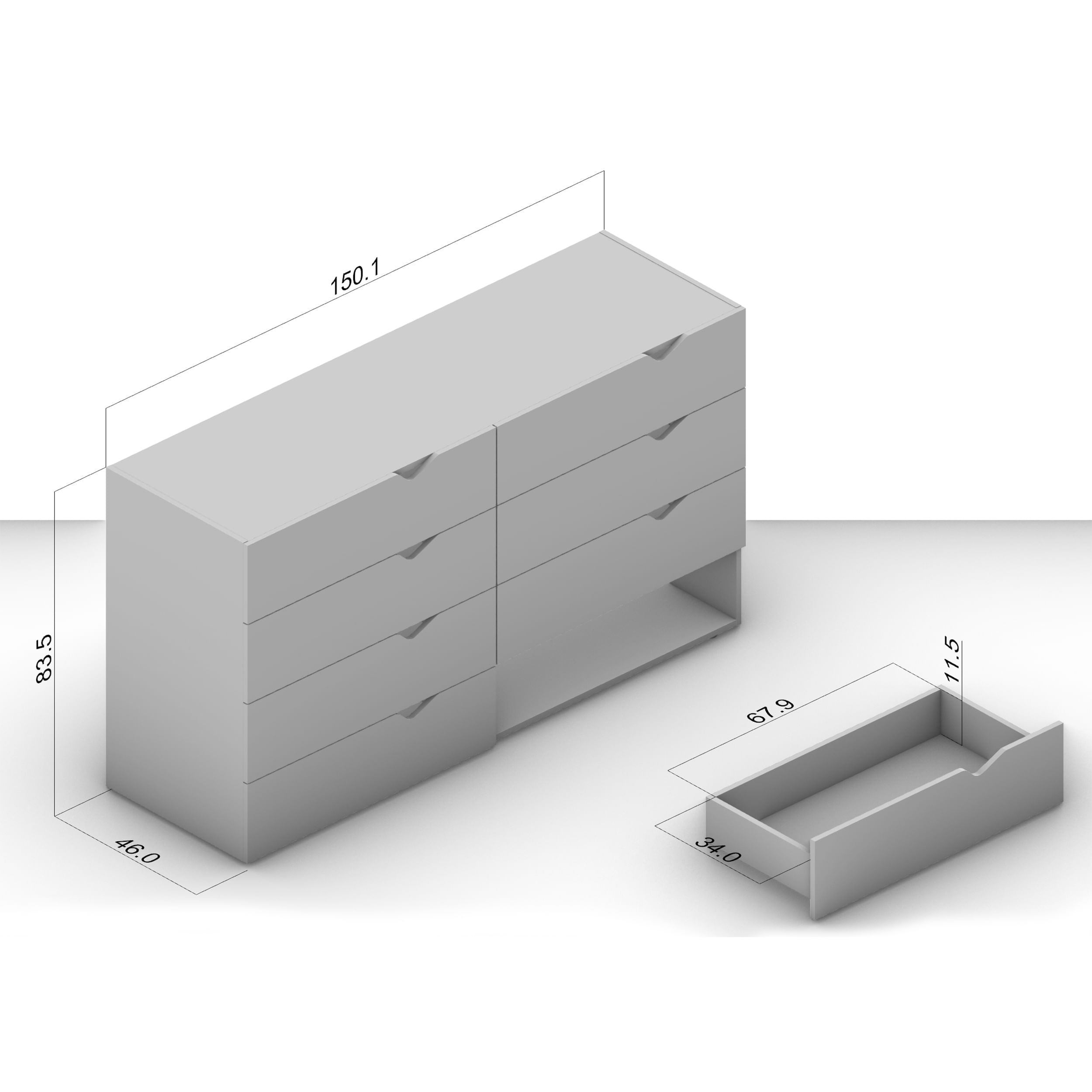 Cômoda Porto com 8 Gavetas Branco e Cinza - Imagem 4