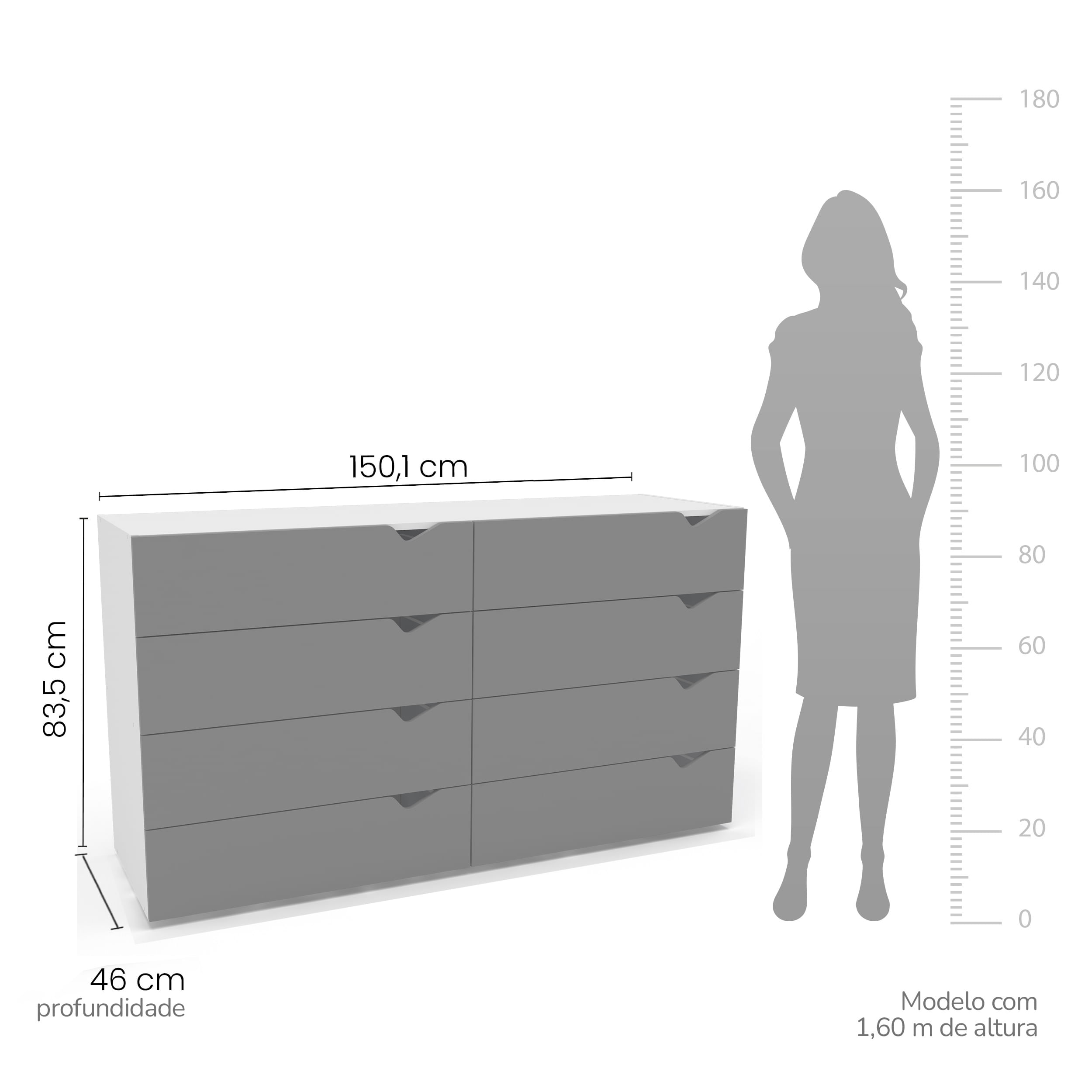 Cômoda Porto com 8 Gavetas Branco e Cinza - Imagem 5