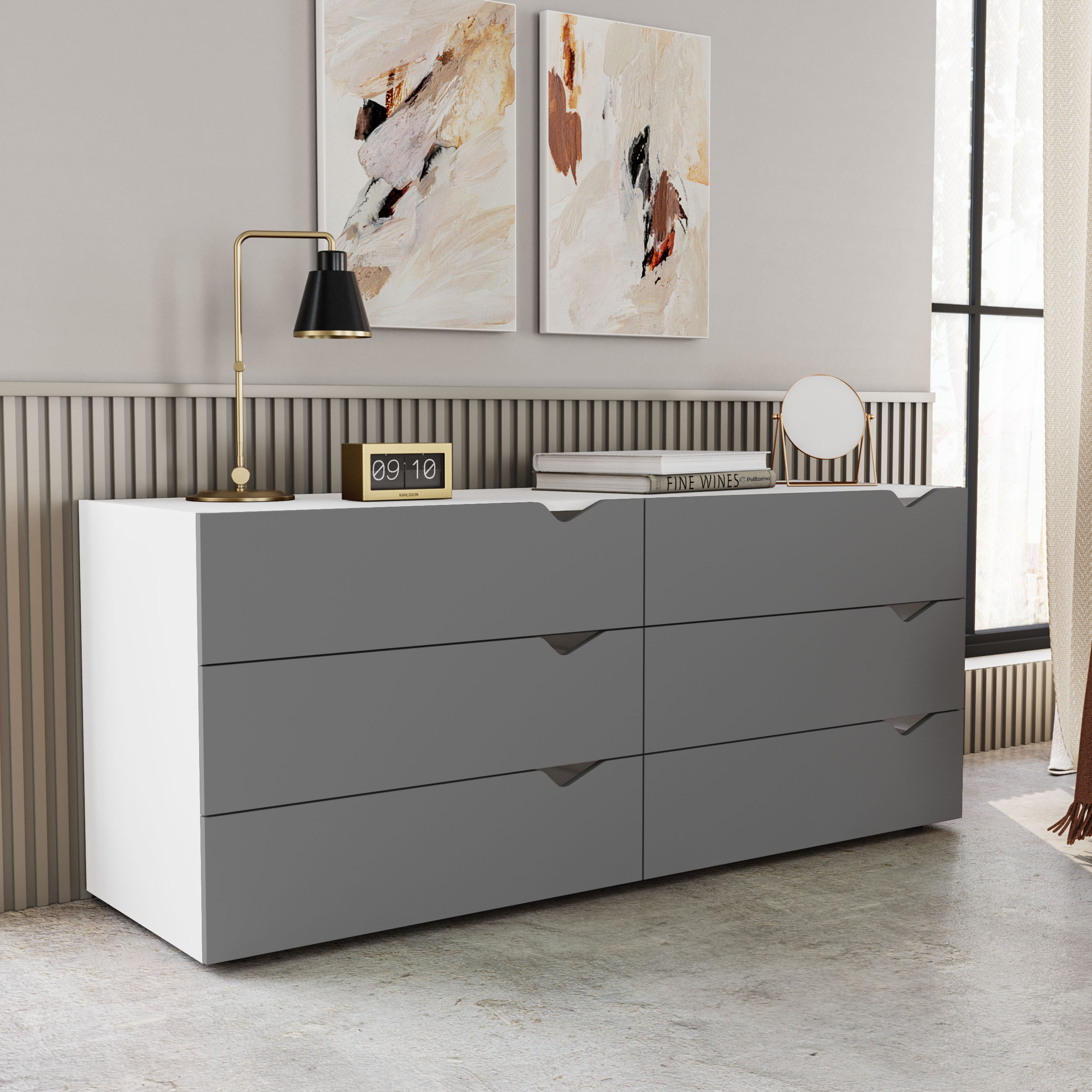 Cômoda Porto com 6 Gavetas Branco e Cinza - Imagem 3