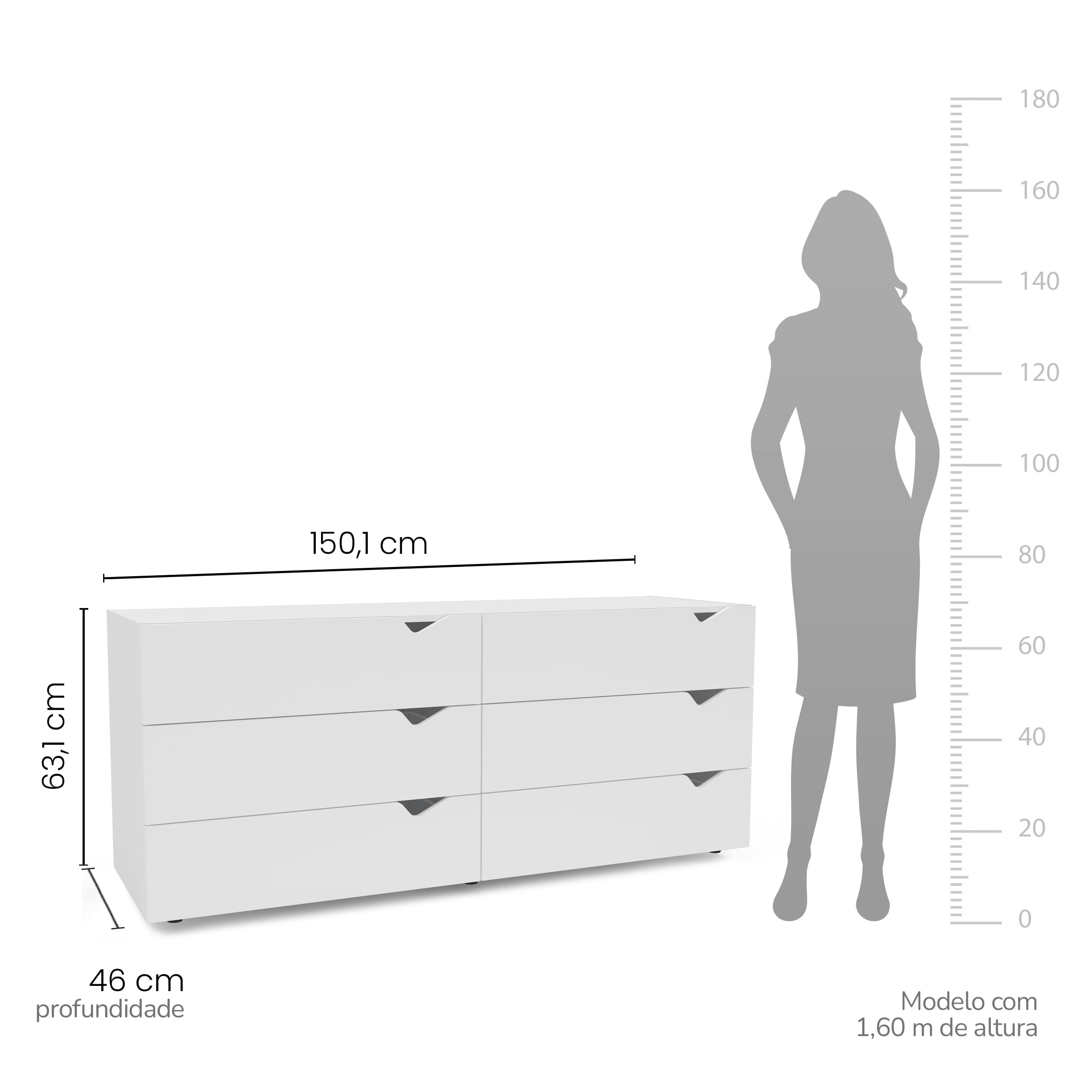 Cômoda Porto com 6 Gavetas Branco - Imagem 5