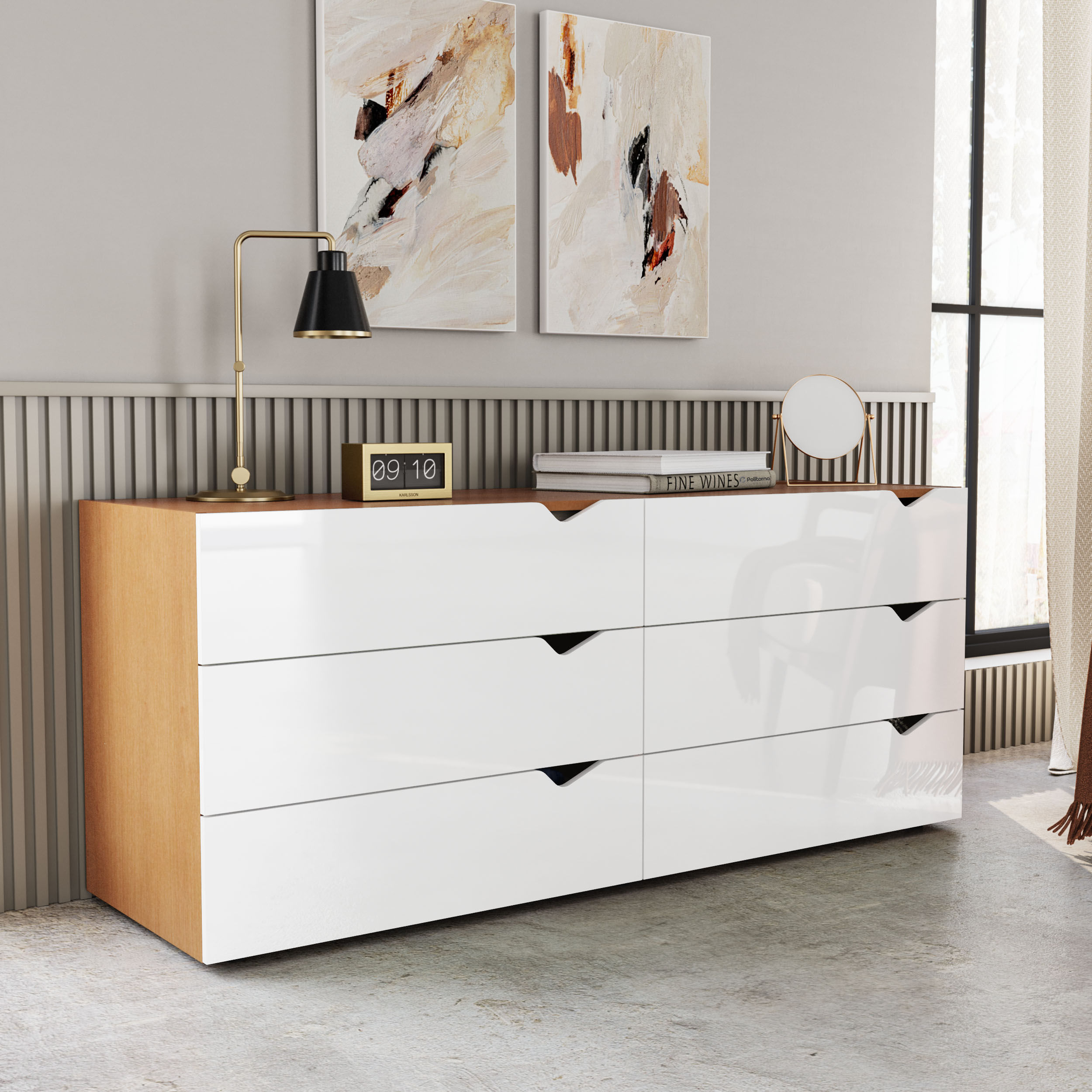 Cômoda Porto com 6 Gavetas Branco e Freijó - Imagem 3