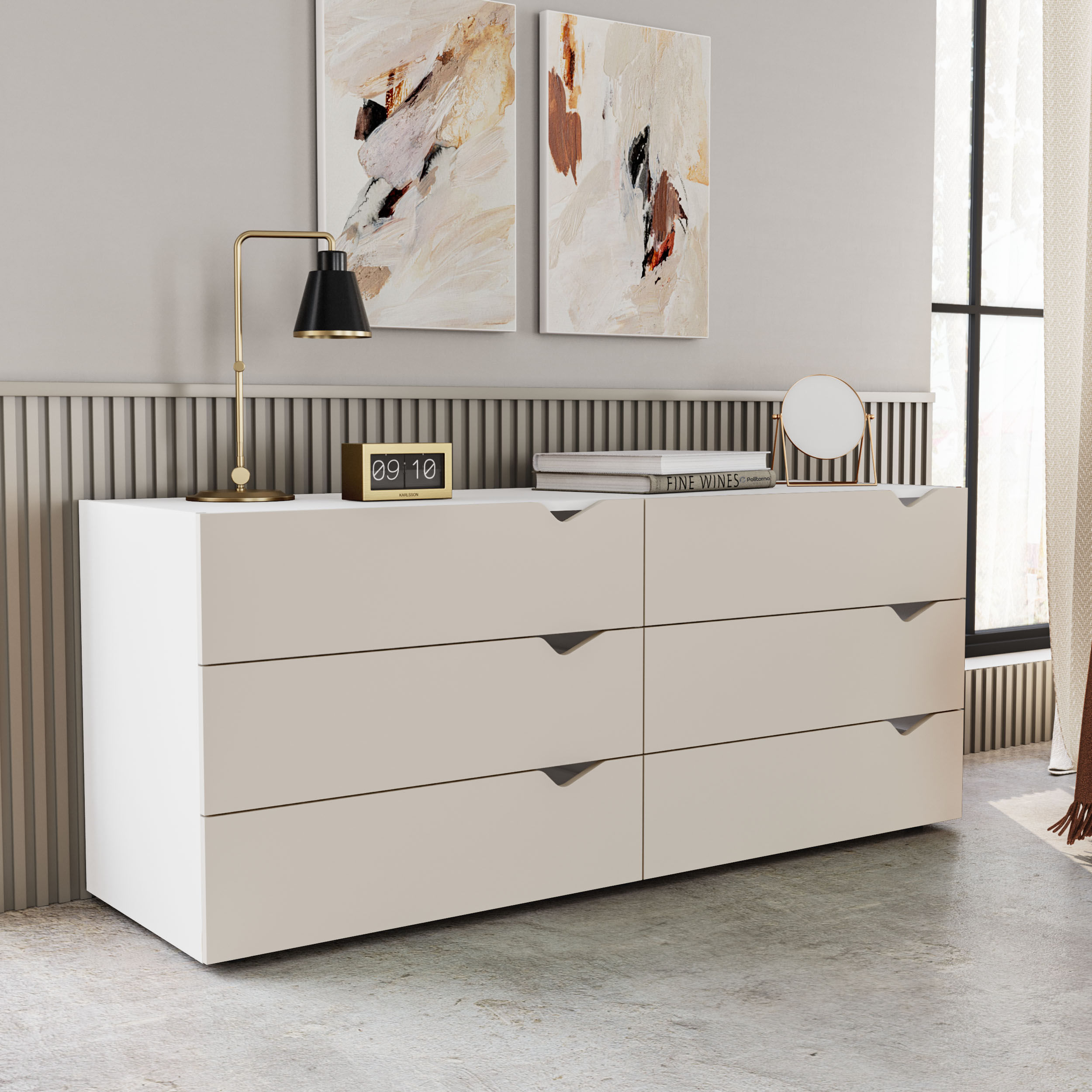 Cômoda Porto com 6 Gavetas Branco e Creme - Imagem 3