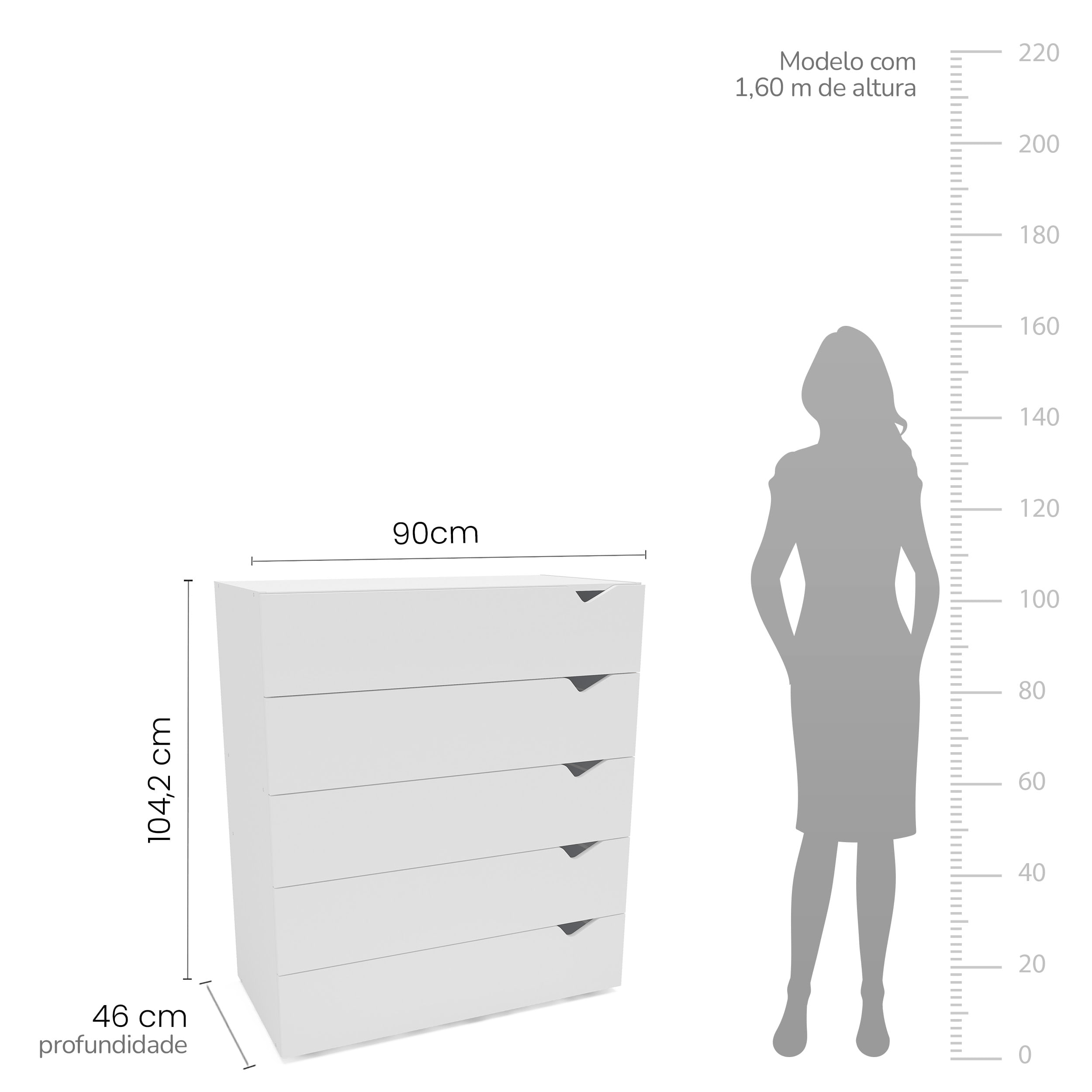 Cômoda Porto com 5 Gavetas Branco - Imagem 4