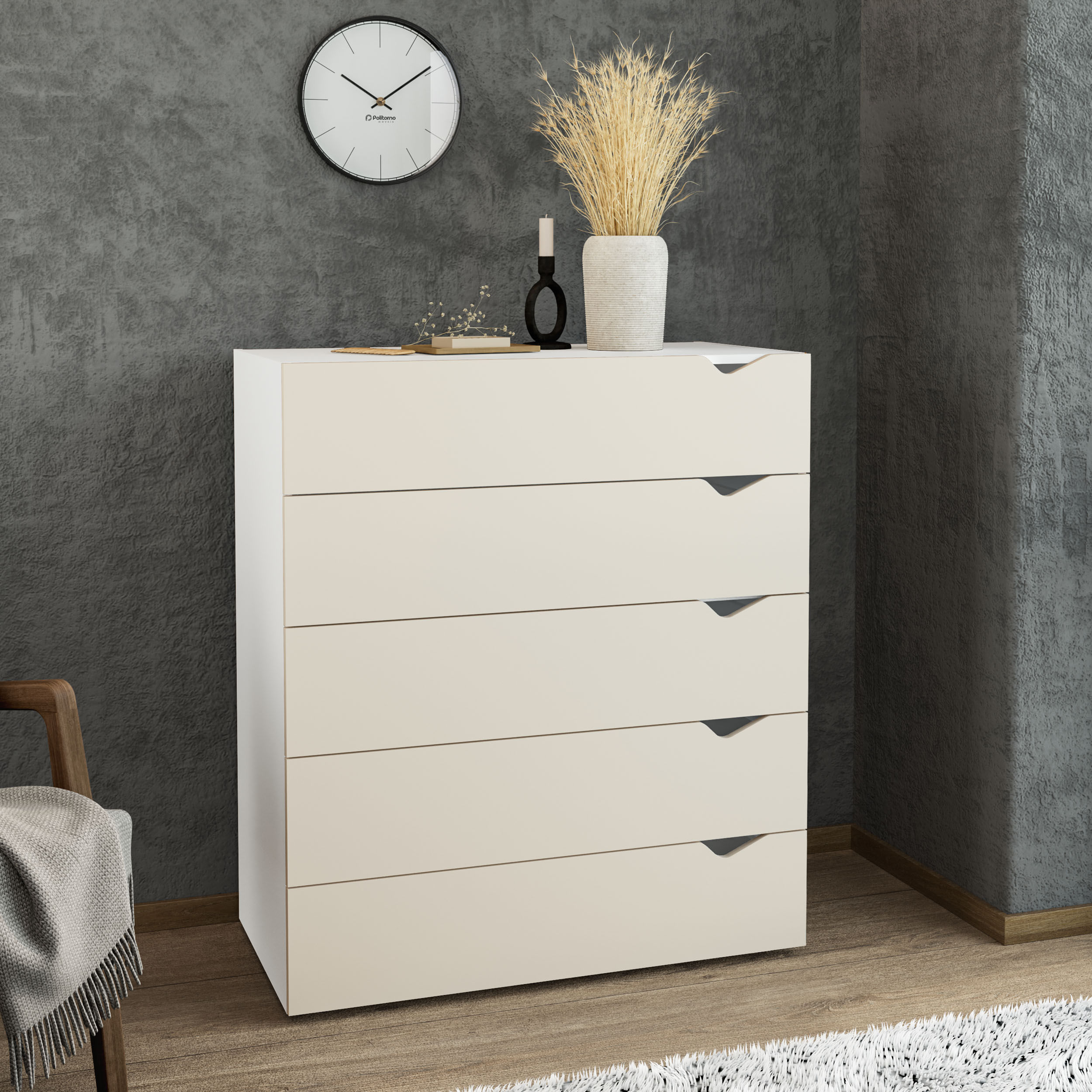 Cômoda Porto com 5 Gavetas Branco e Creme - Imagem 3