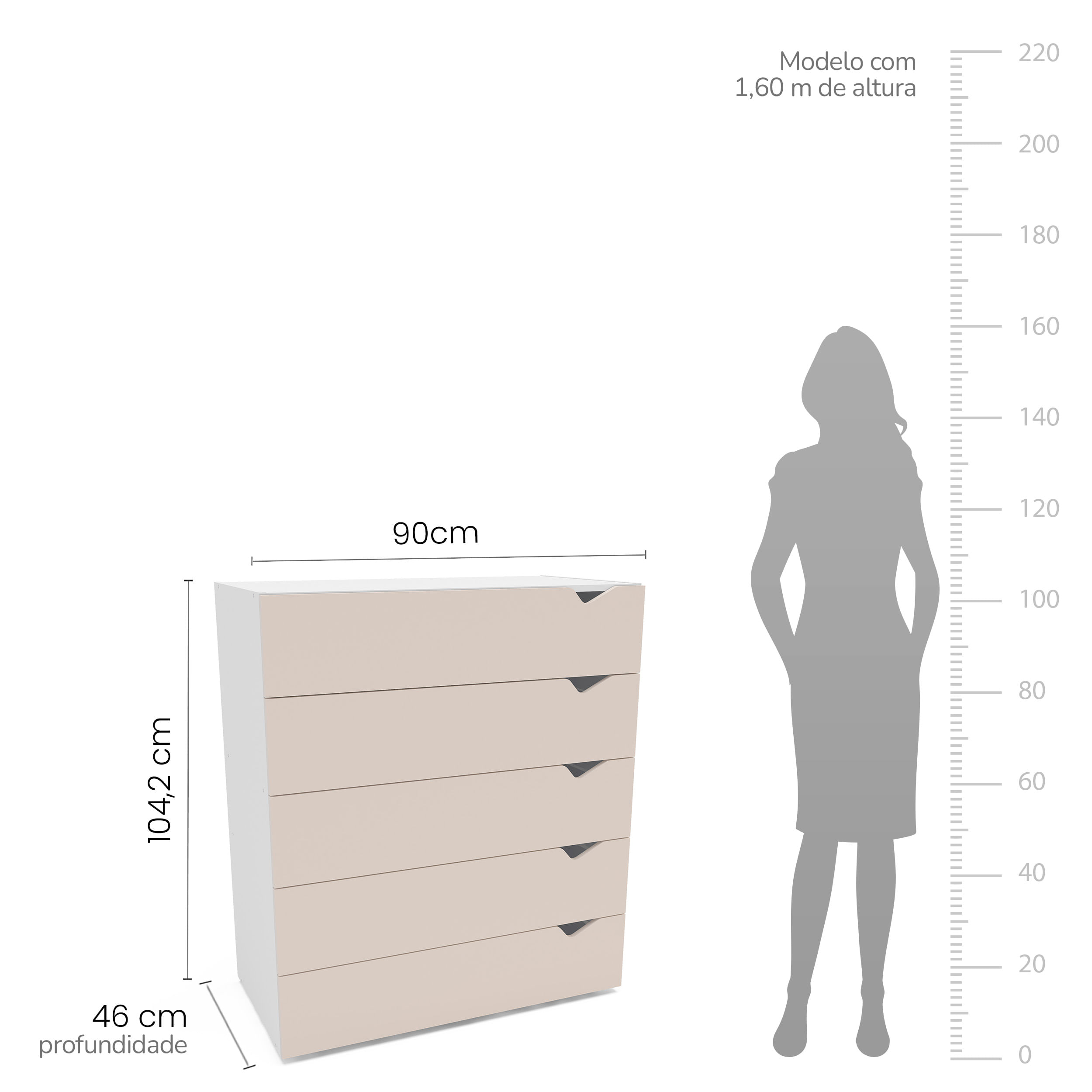 Cômoda Porto com 5 Gavetas Branco e Creme - Imagem 4