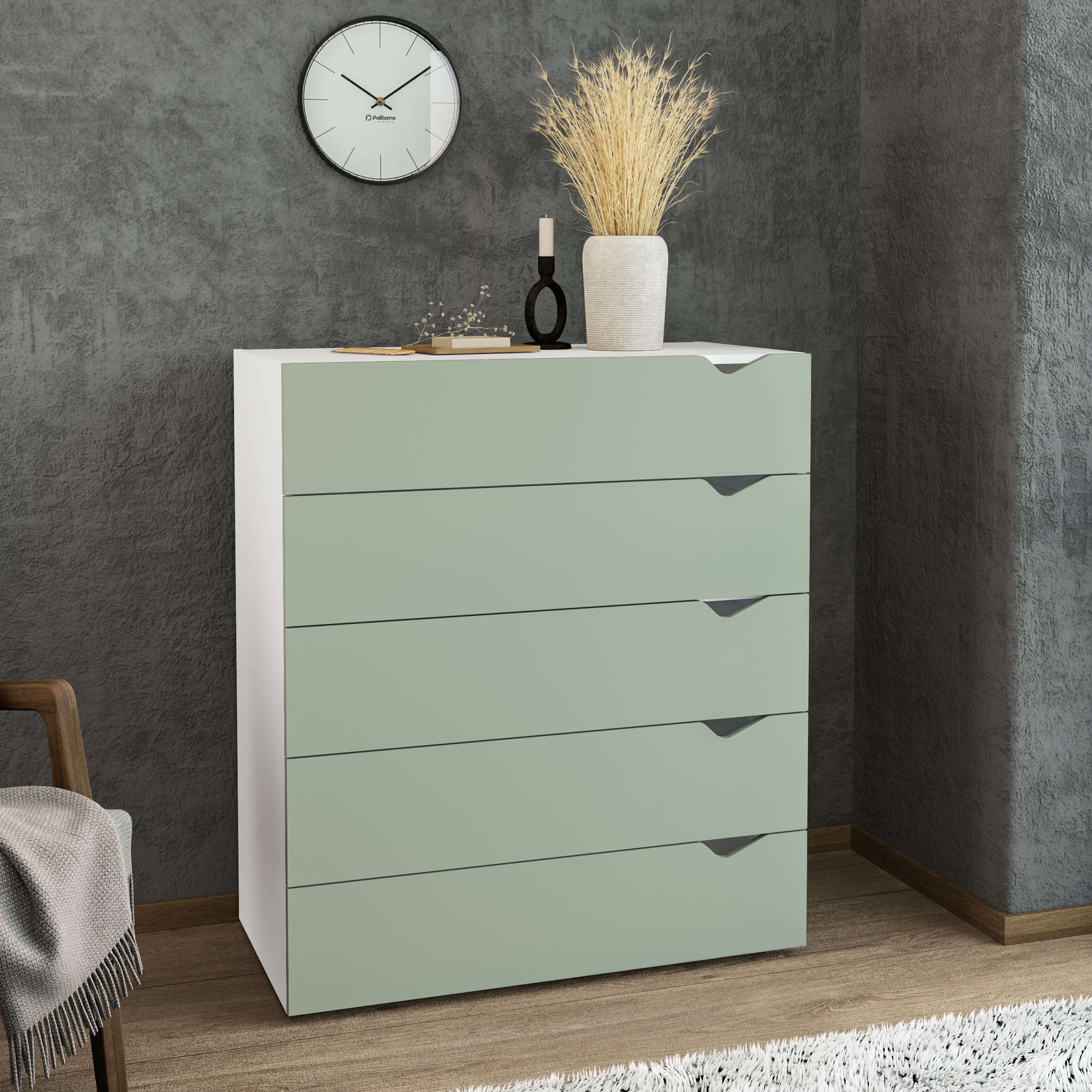 Cômoda Porto com 5 Gavetas Branco e Verde - Imagem 3