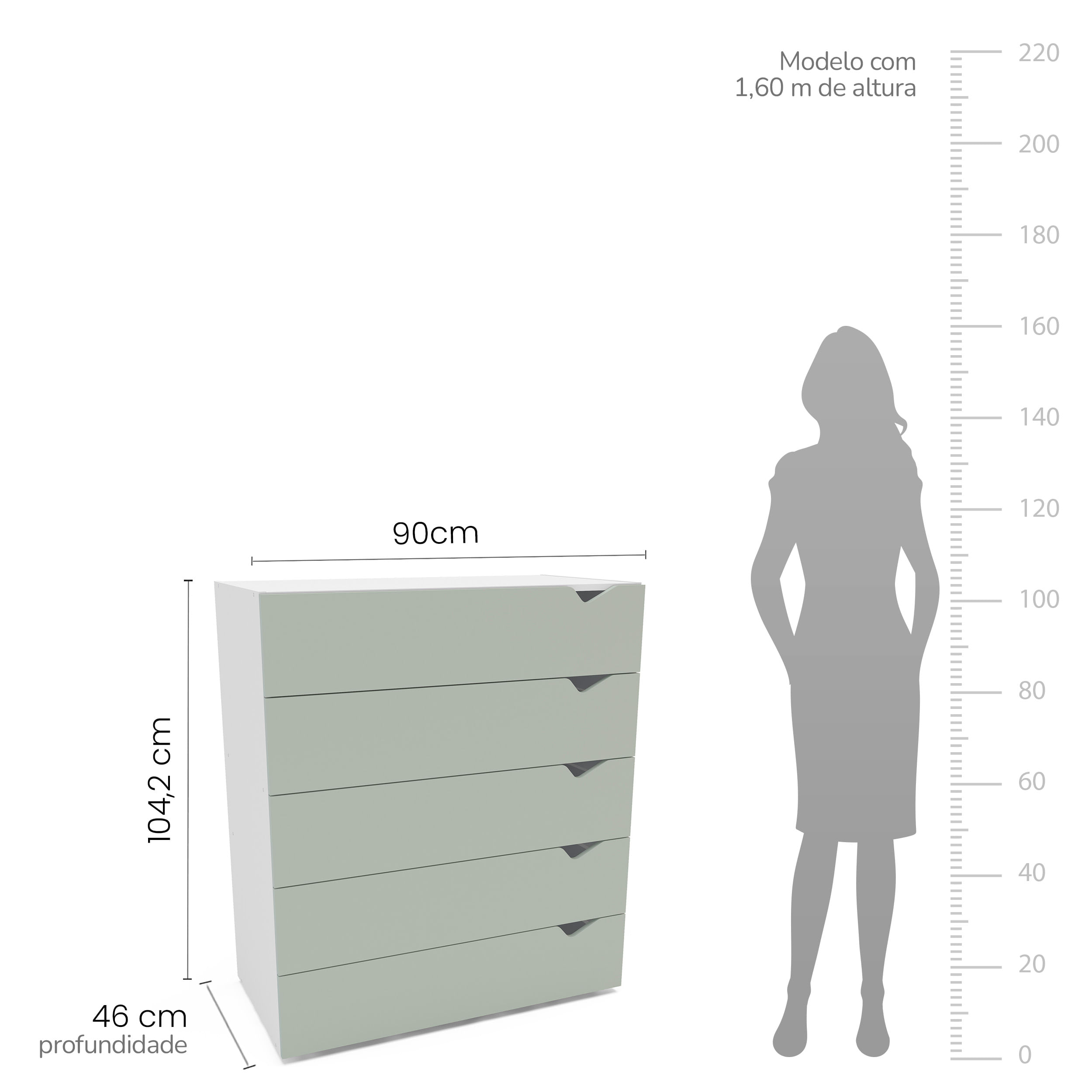 Cômoda Porto com 5 Gavetas Branco e Verde - Imagem 5
