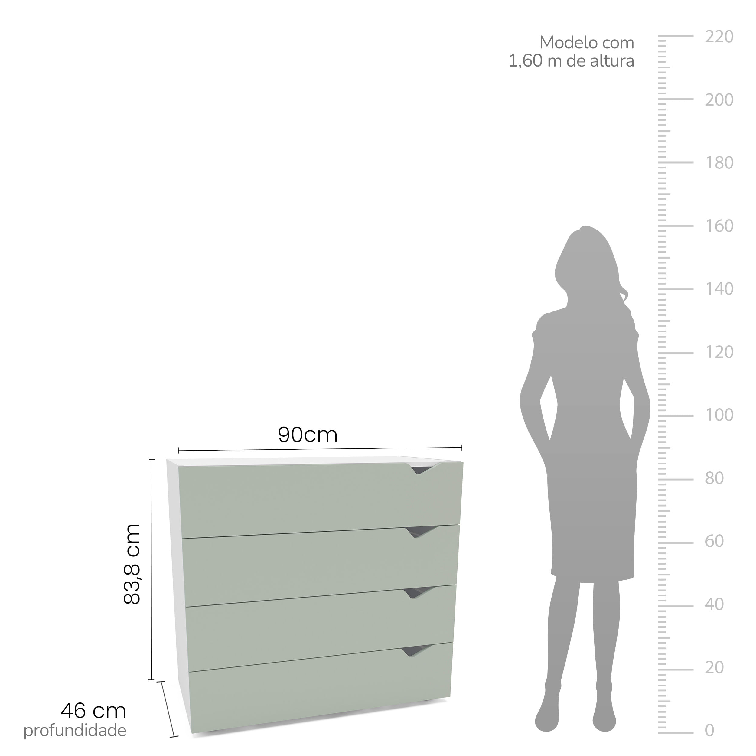 Cômoda Porto com 4 Gavetas Branco e Verde - Imagem 5