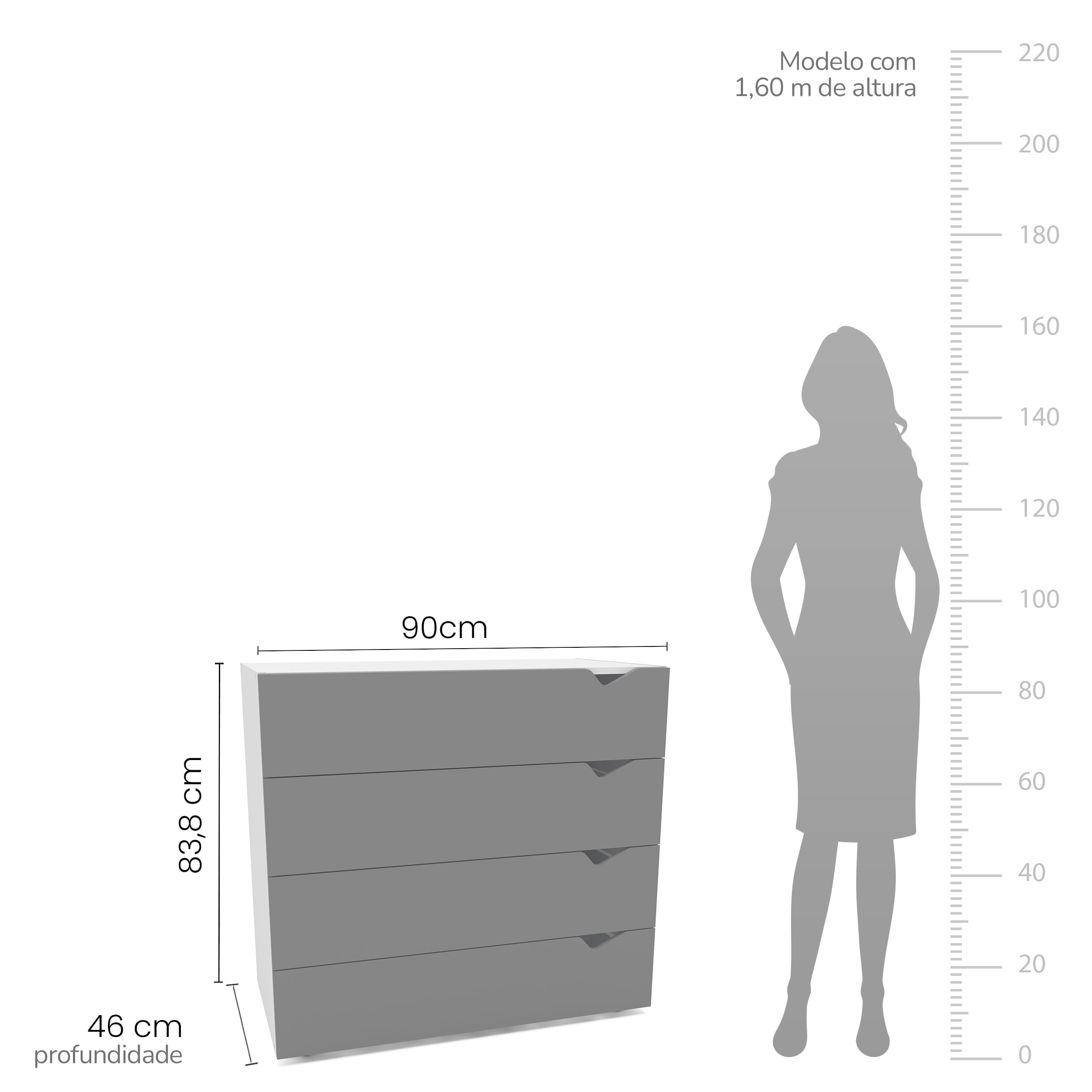 Cômoda Porto com 4 Gavetas Branco e Cinza - Imagem 5