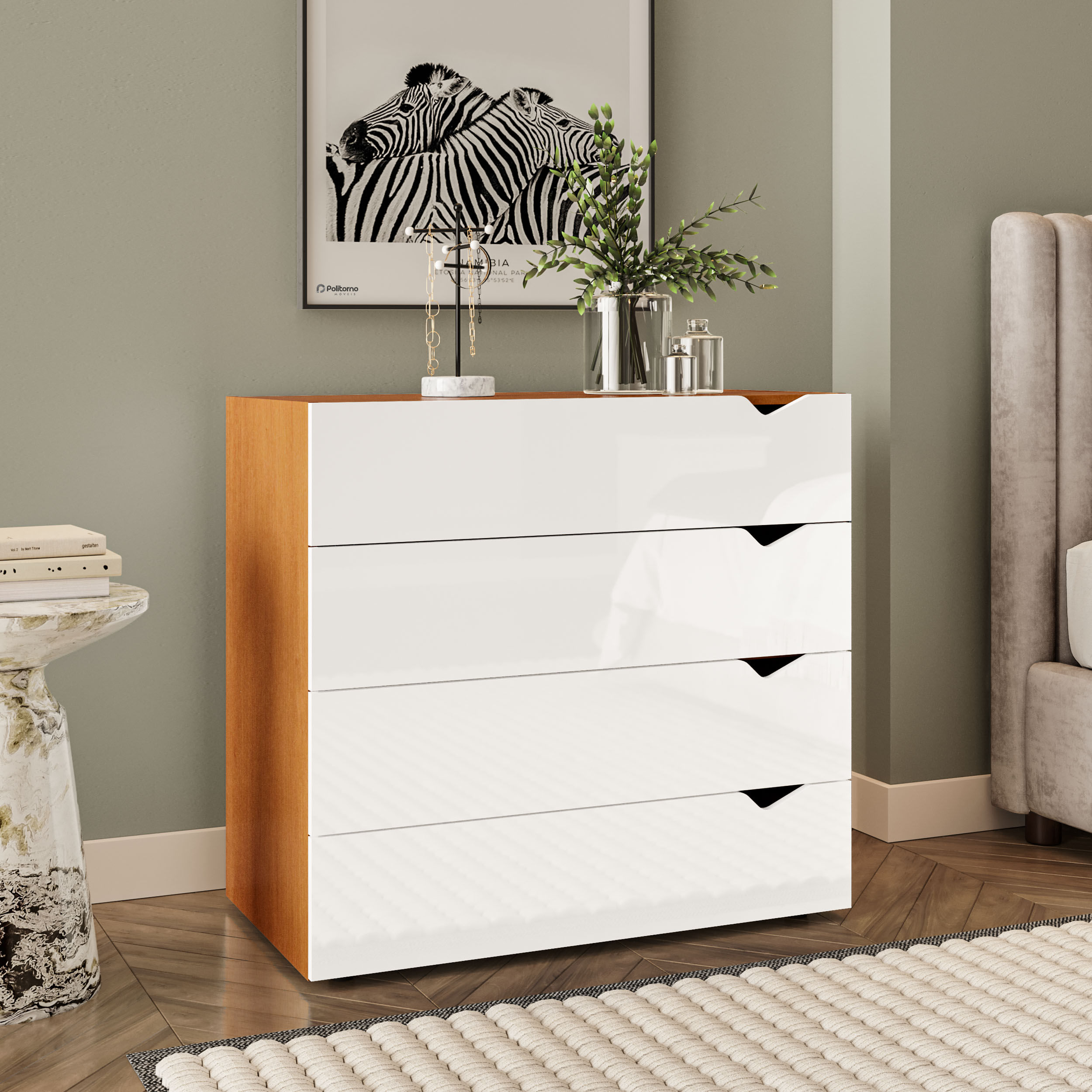 Cômoda Porto com 4 Gavetas Freijó e Branco - Imagem 3