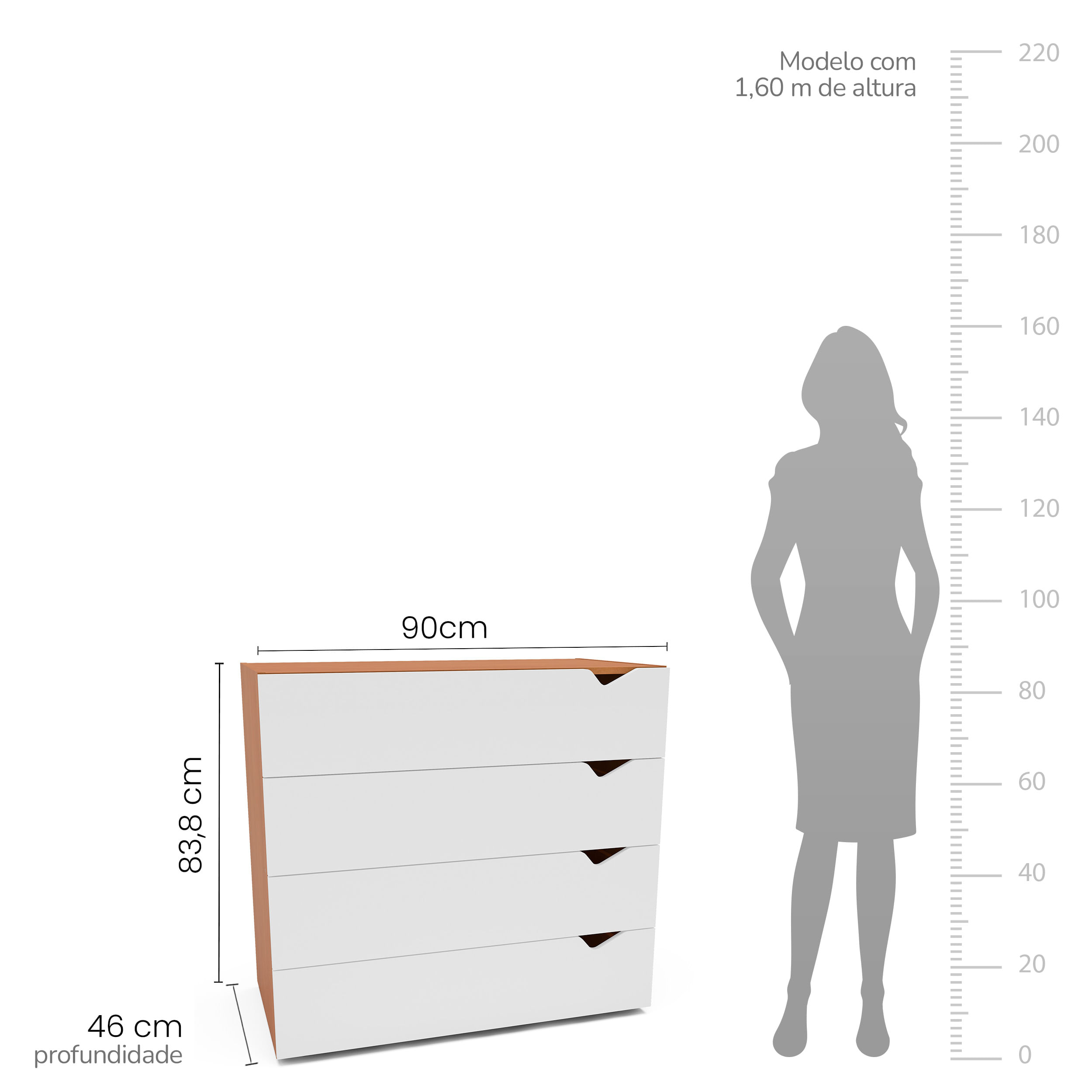 Cômoda Porto com 4 Gavetas Freijó e Branco - Imagem 5