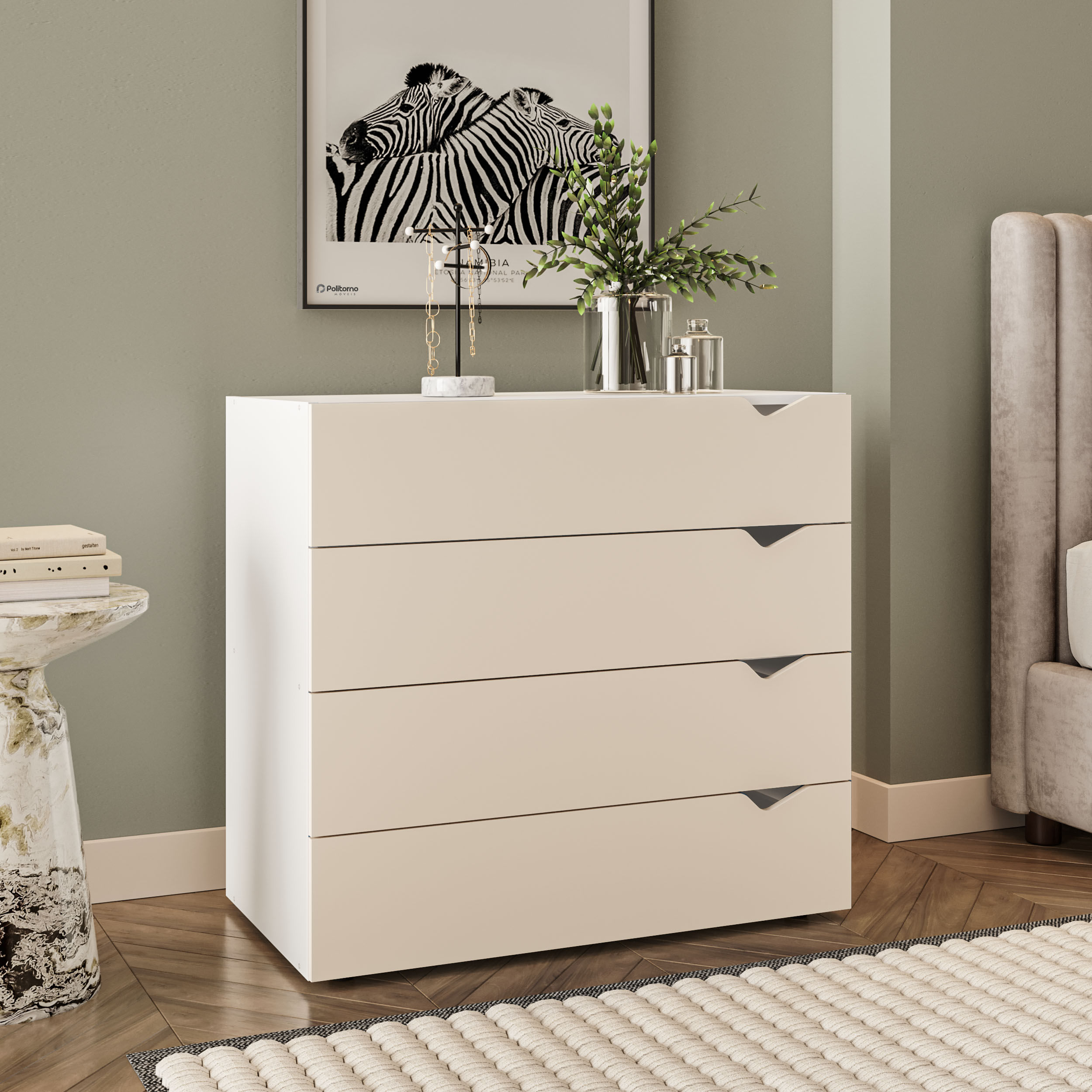 Cômoda Porto com 4 Gavetas Branco e Creme - Imagem 3