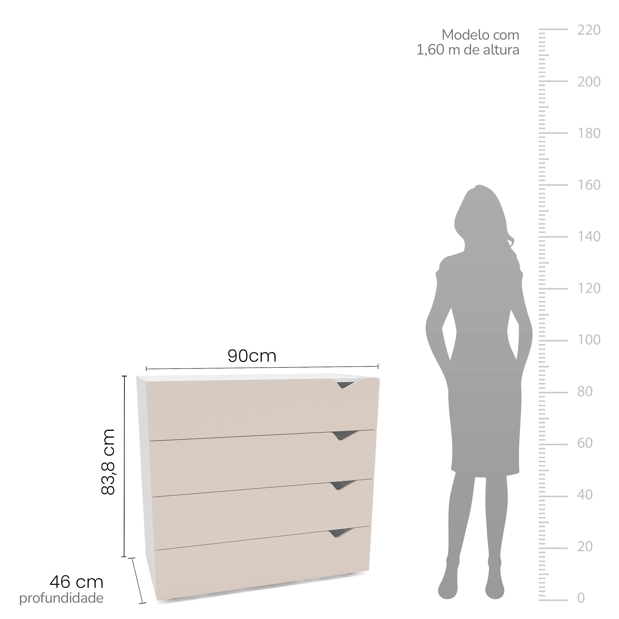 Cômoda Porto com 4 Gavetas Branco e Creme - Imagem 5