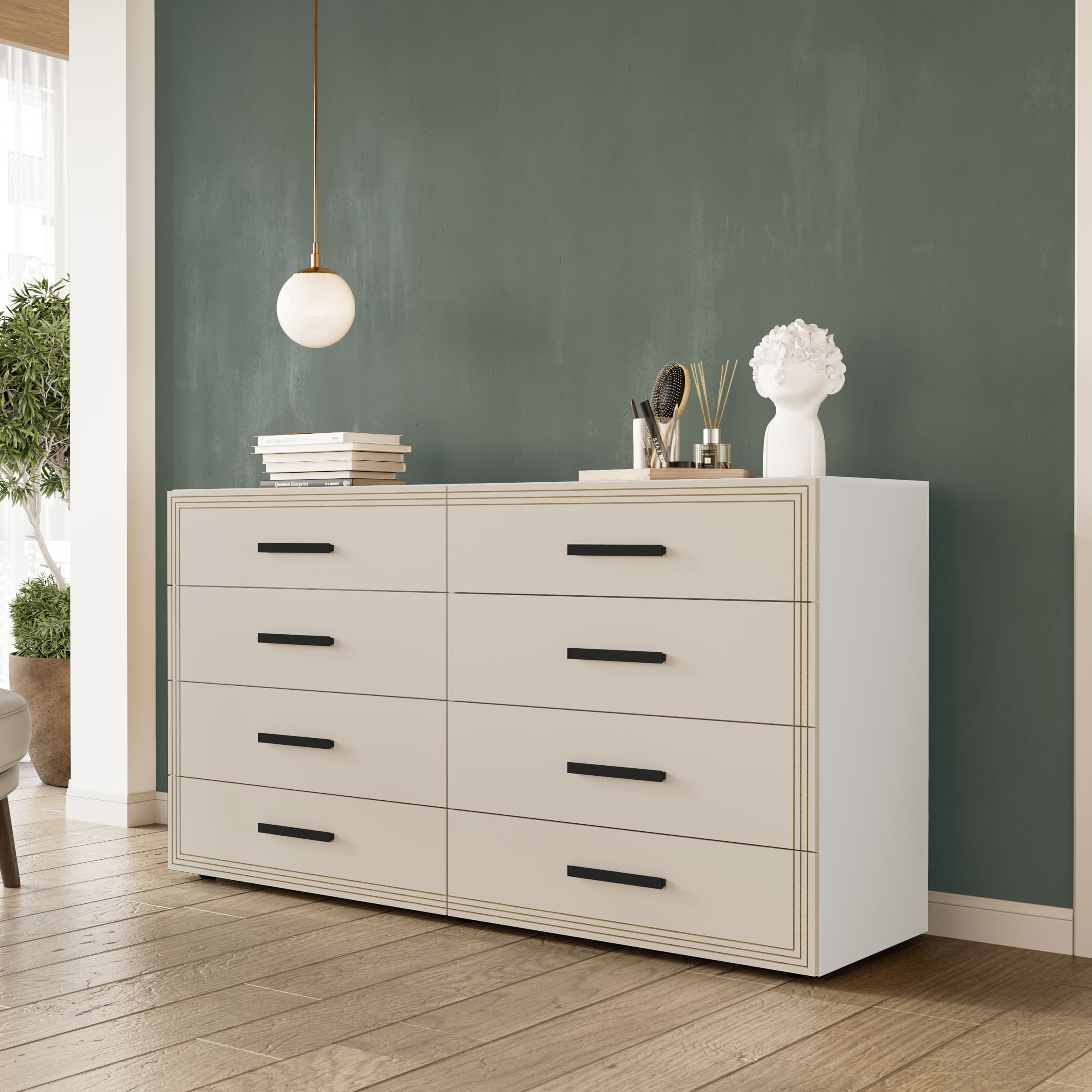 Cômoda Valencia 8 Gavetas Branca e Creme - Imagem 3