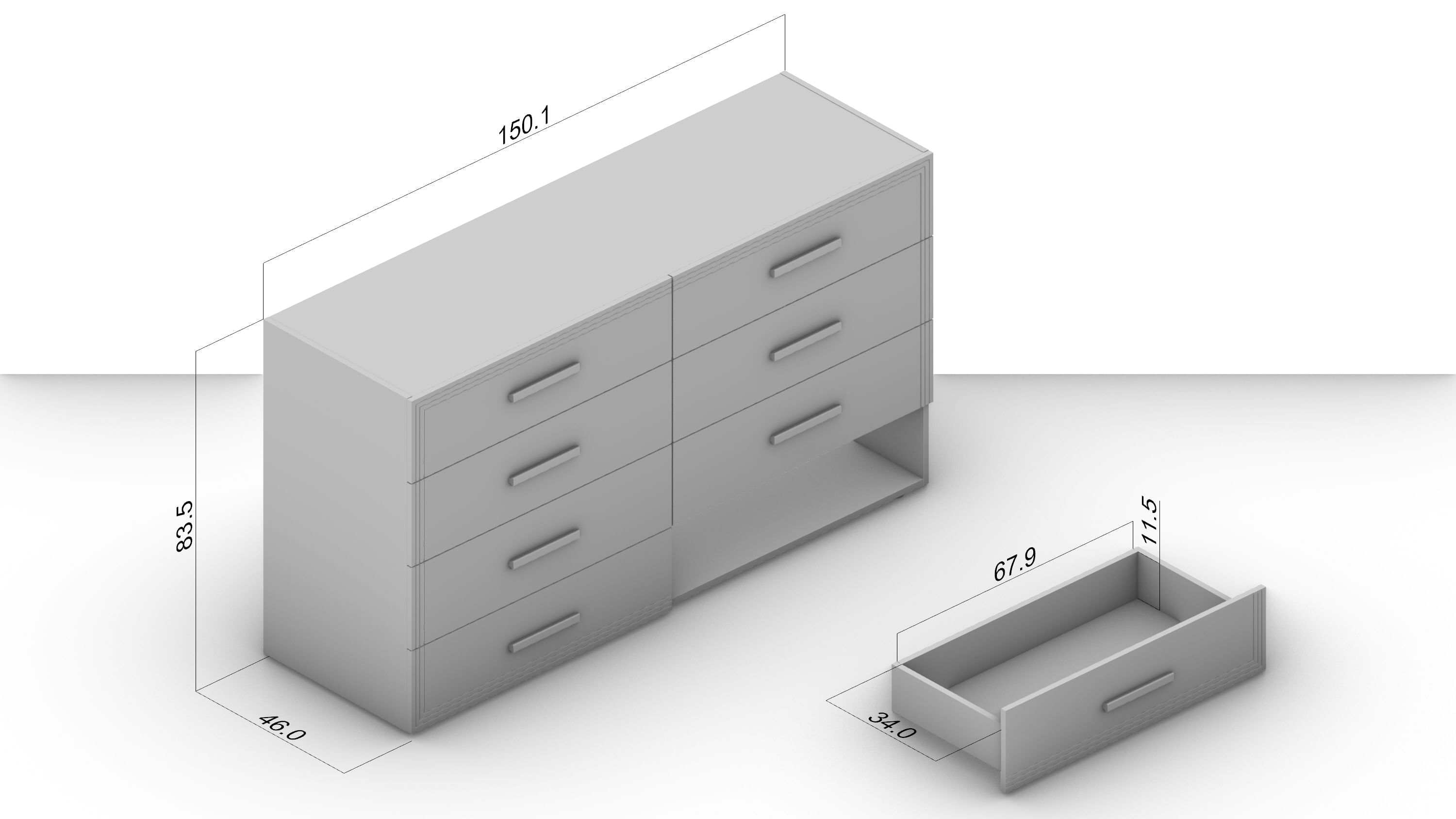 Cômoda Valencia 8 Gavetas Branca e Creme - Imagem 4