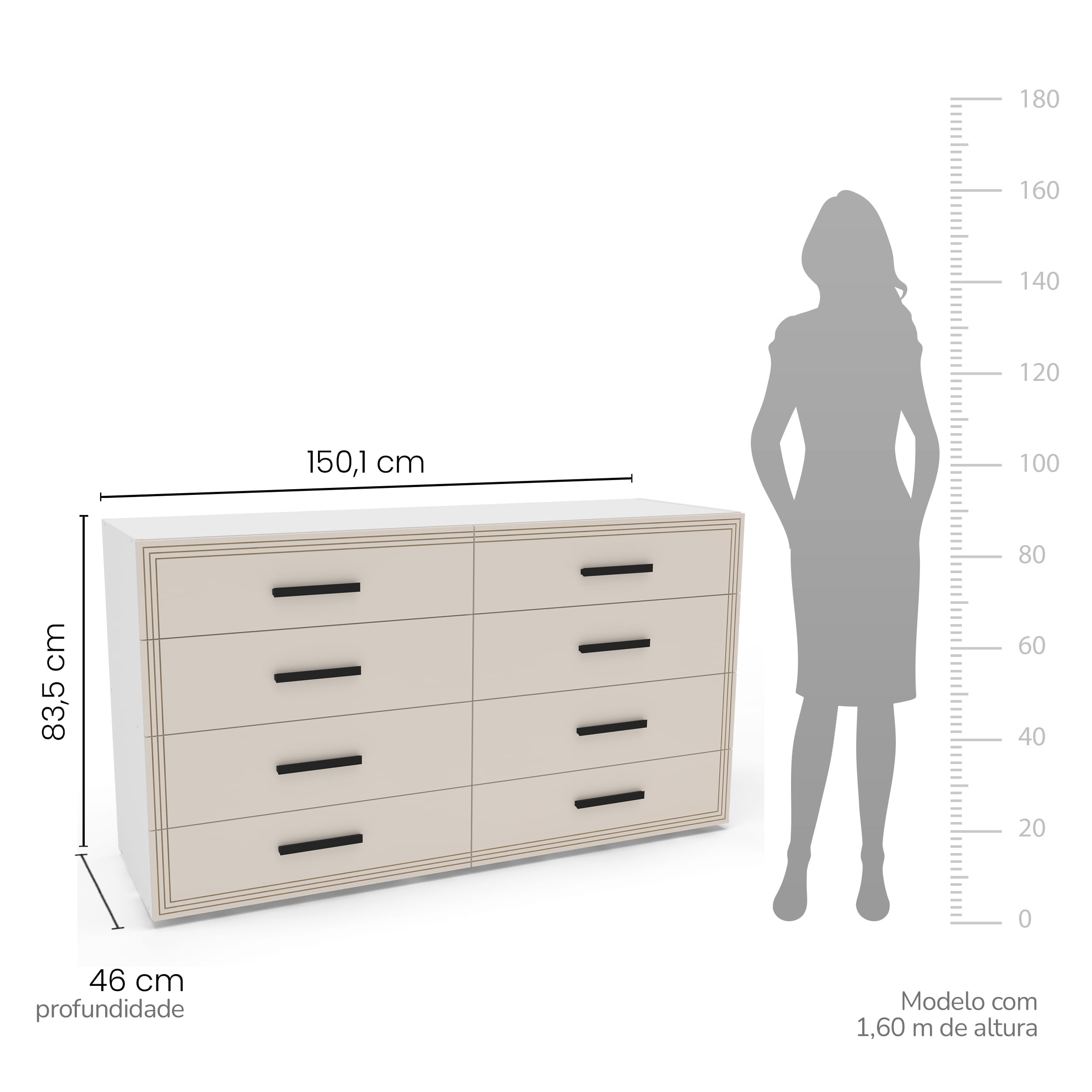 Cômoda Valencia 8 Gavetas Branca e Creme - Imagem 5