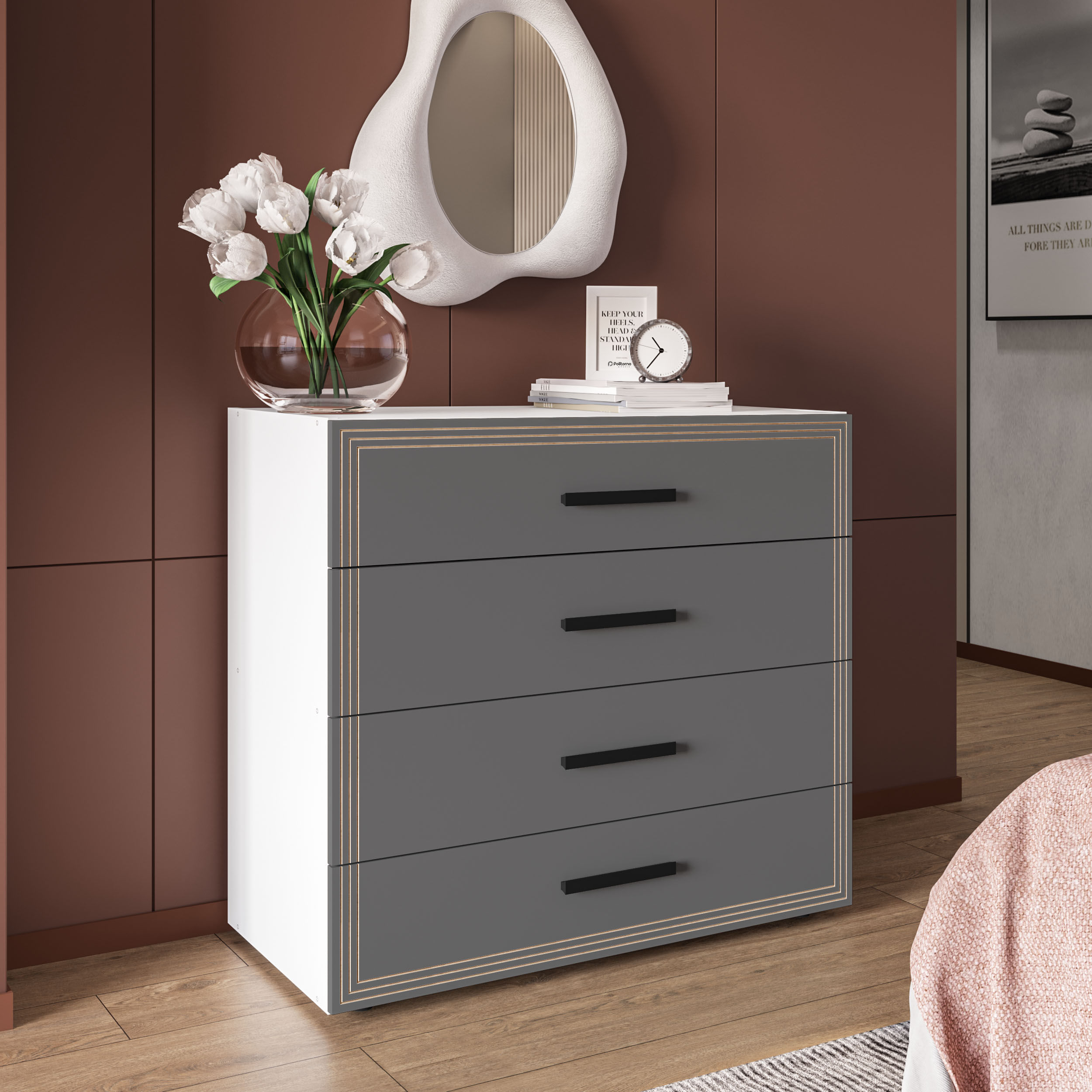 Cômoda Valencia 4 Gavetas Branco e Cinza - Imagem 3