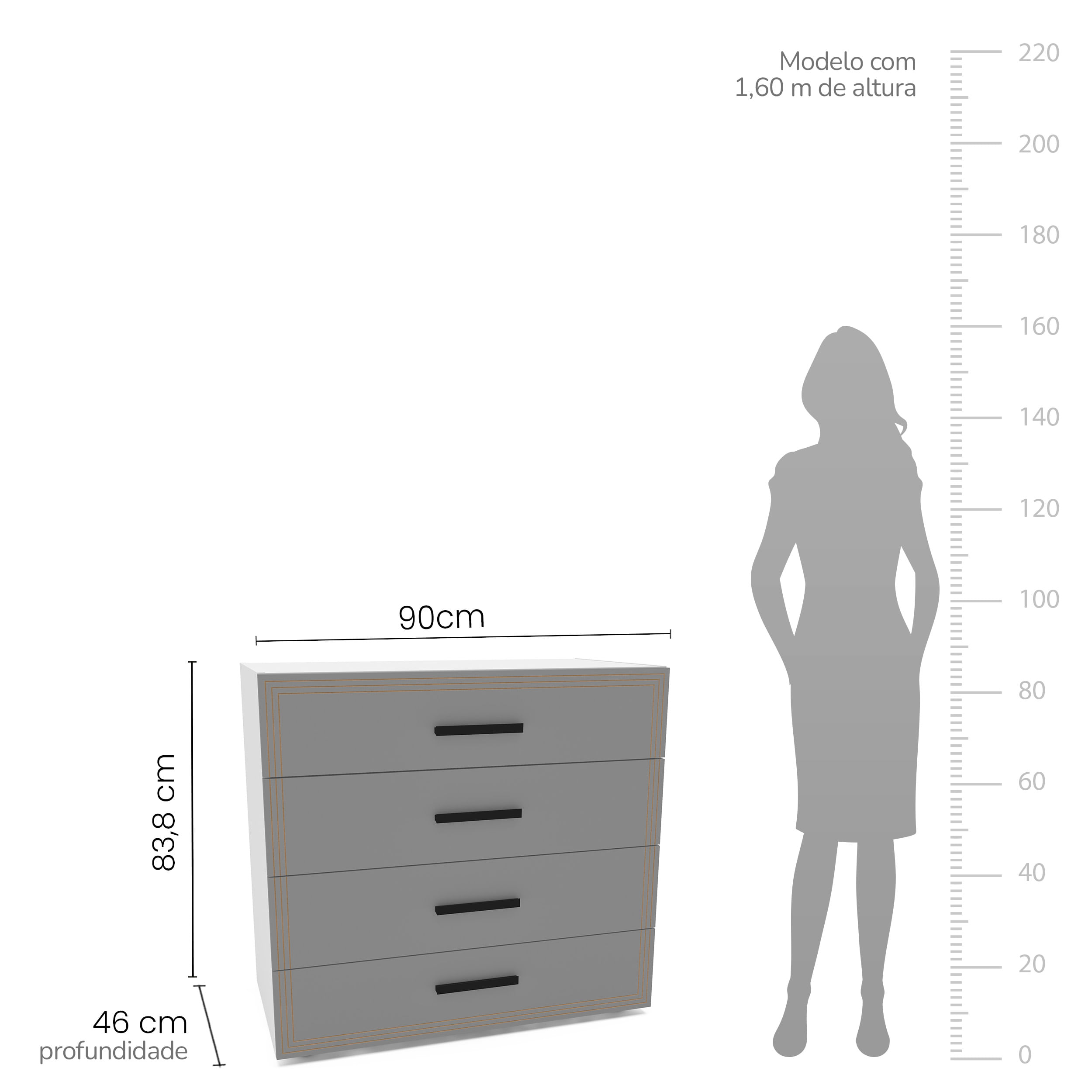 Cômoda Valencia 4 Gavetas Branco e Cinza - Imagem 5